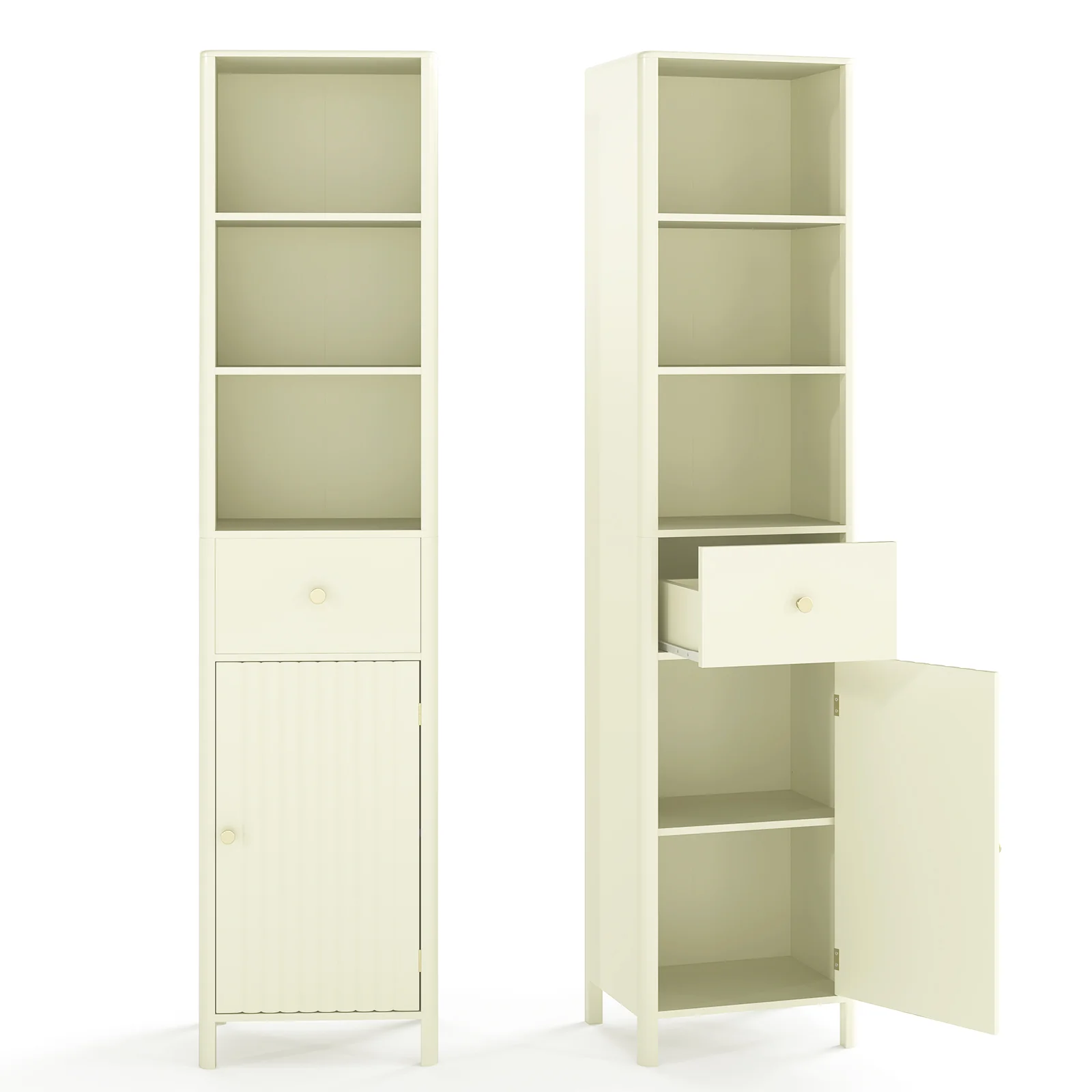 67 Inch Tall Narrow Bathroom Cabinet, Fluted Door, Beige - Image 4