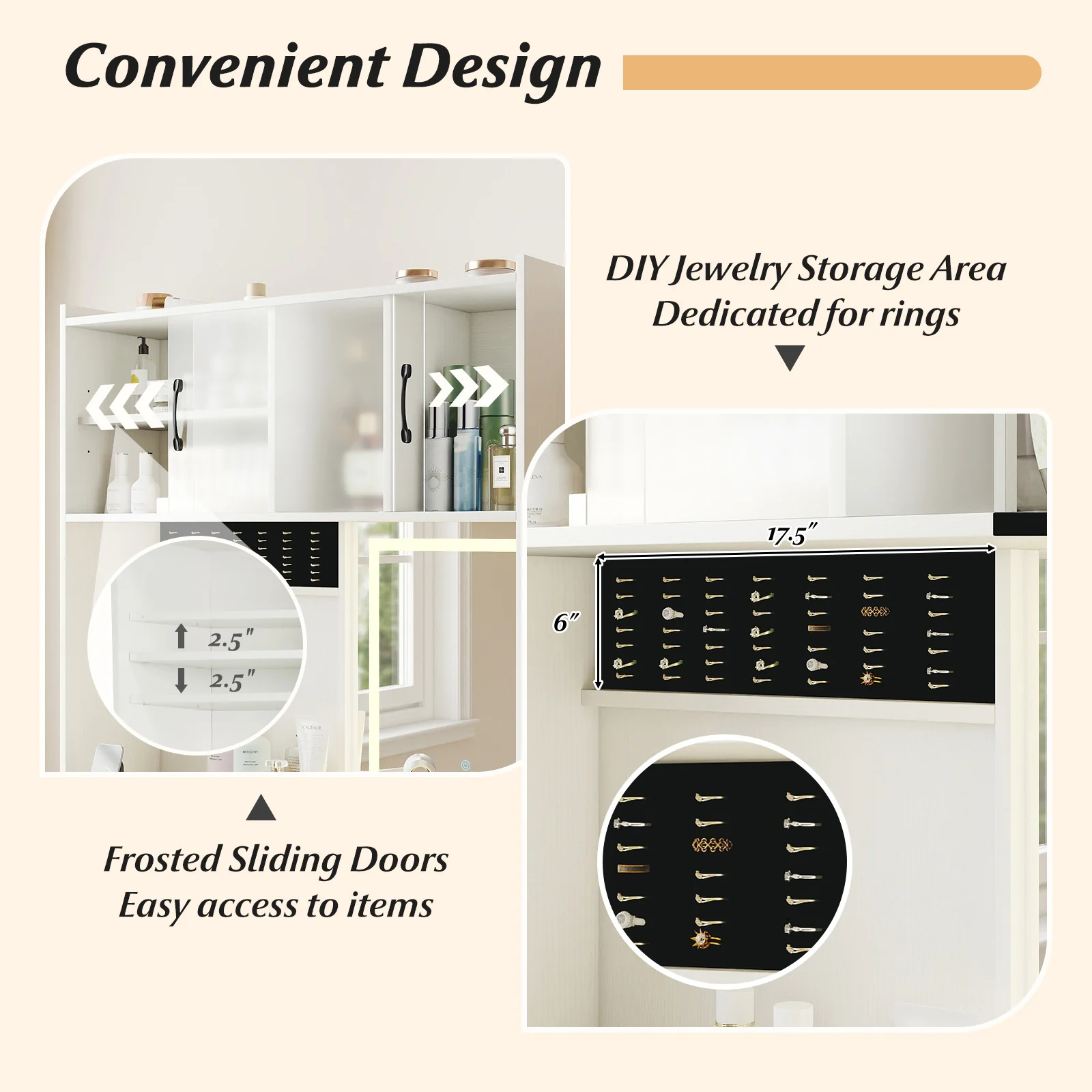 67 Inches Tall Vanity Set with Mirror Makeup Dressing Table with Charging Station, White - Image 10