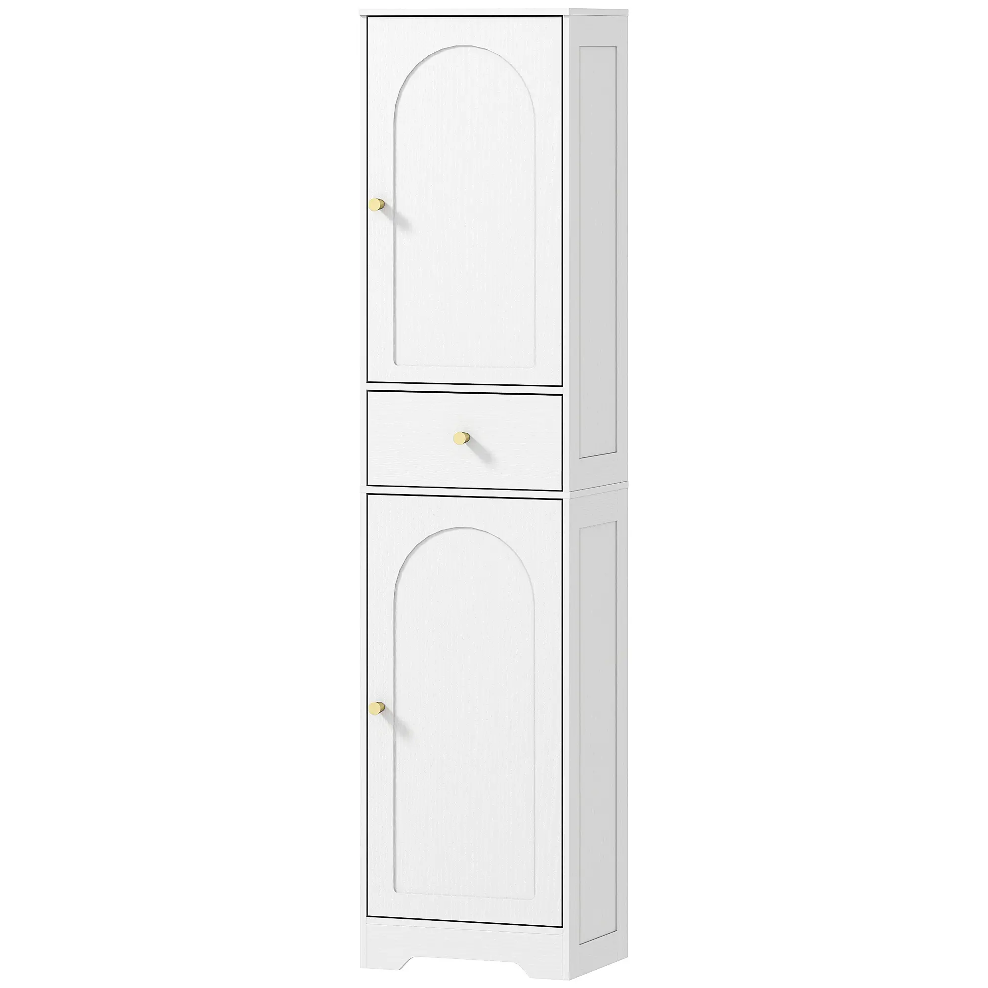 67" Tall Bathroom Cabinet, 2 Doors, Drawer, Adjustable Shelf, Wood Grain, White