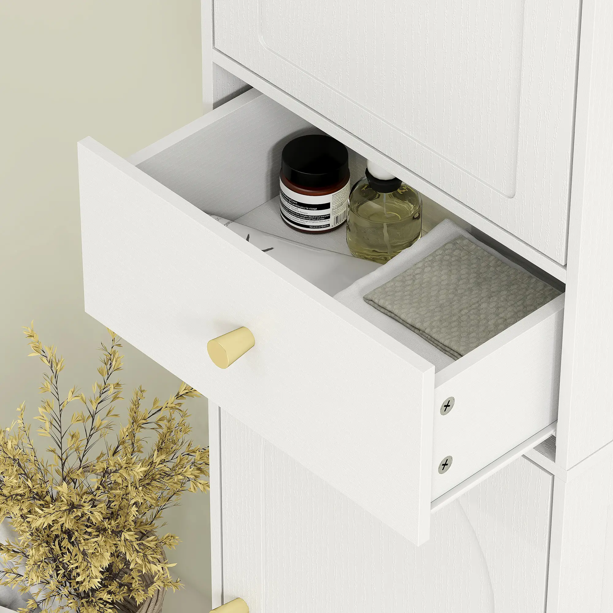 67" Tall Bathroom Cabinet, 2 Doors, Drawer, Adjustable Shelf, Wood Grain, White - Image 10