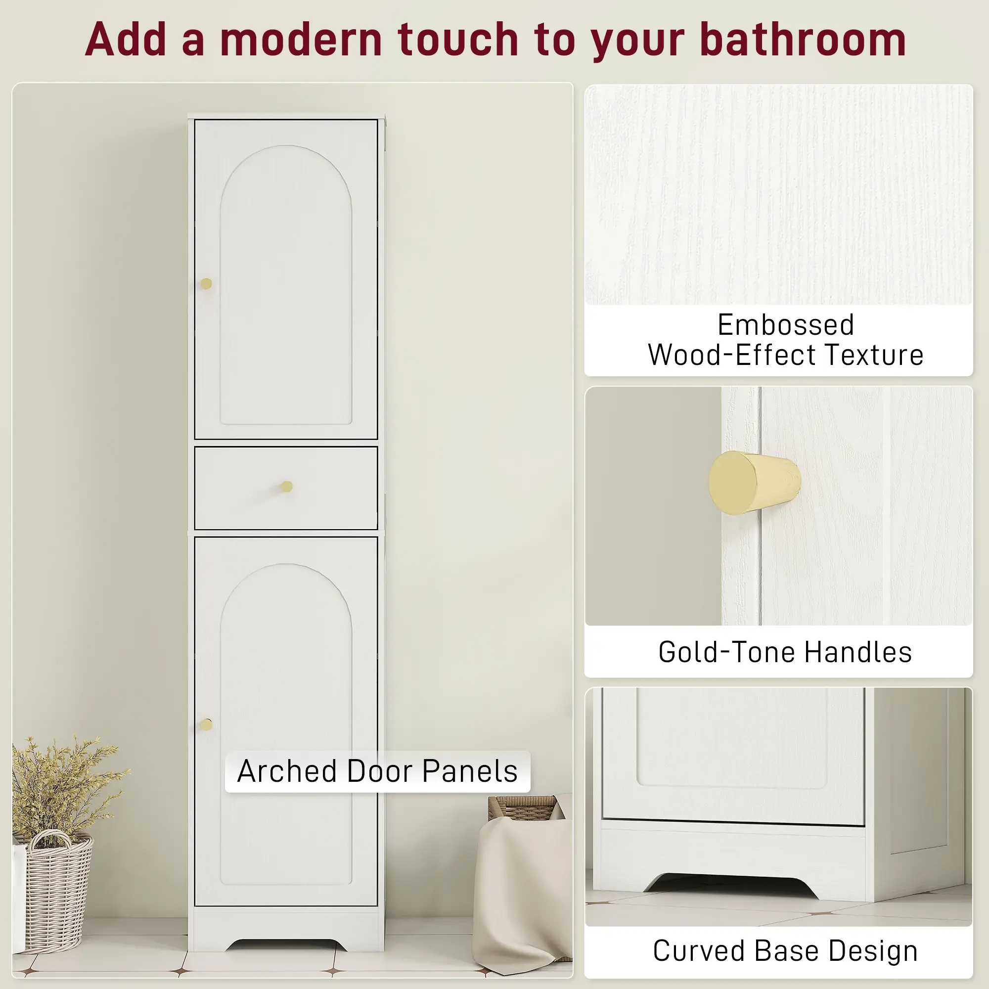 67" Tall Bathroom Cabinet, 2 Doors, Drawer, Adjustable Shelf, Wood Grain, White - Image 6