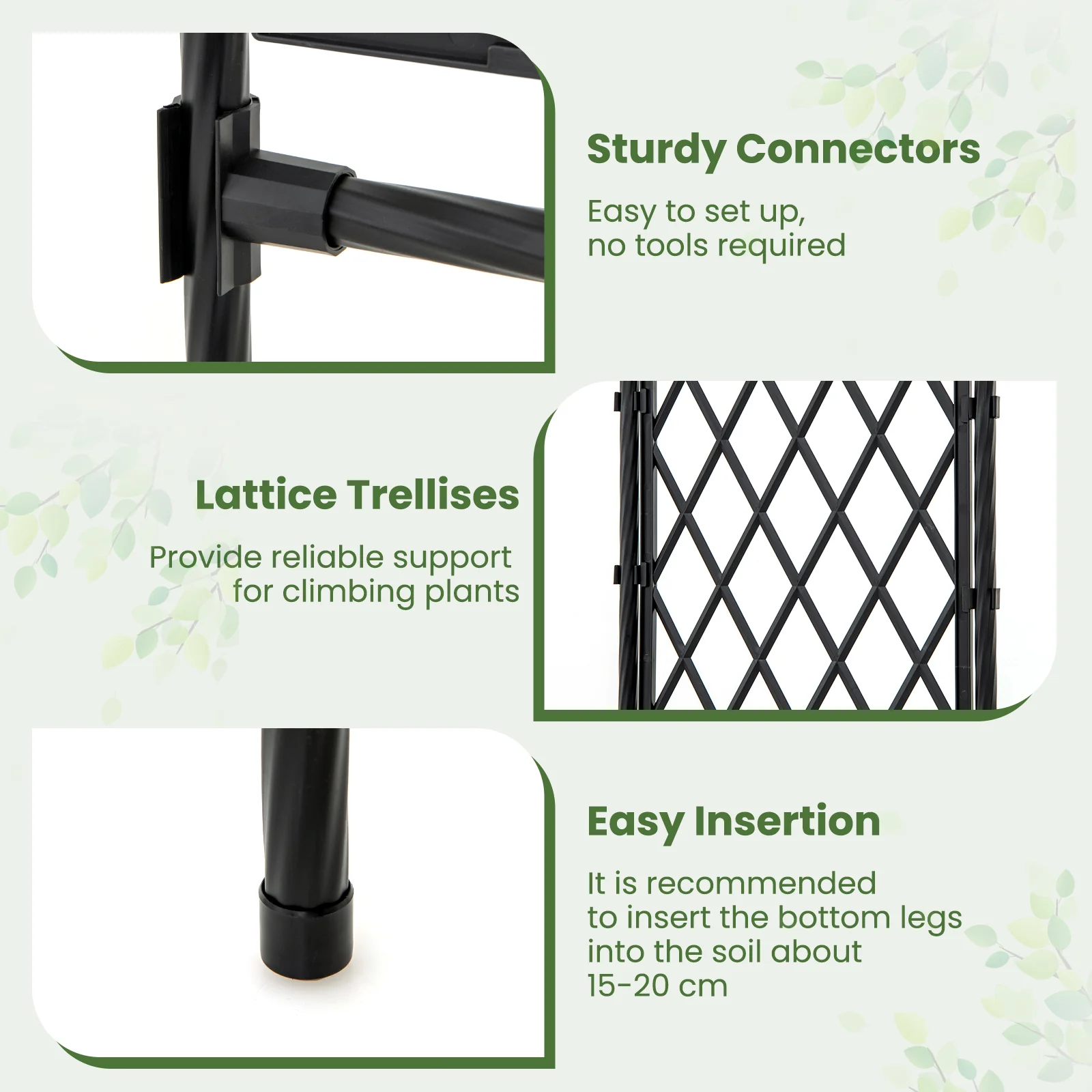 67 x 83 Inch Garden Arch Trellis Metal Pergola Arbor for Climbing Plants, Black - Image 10