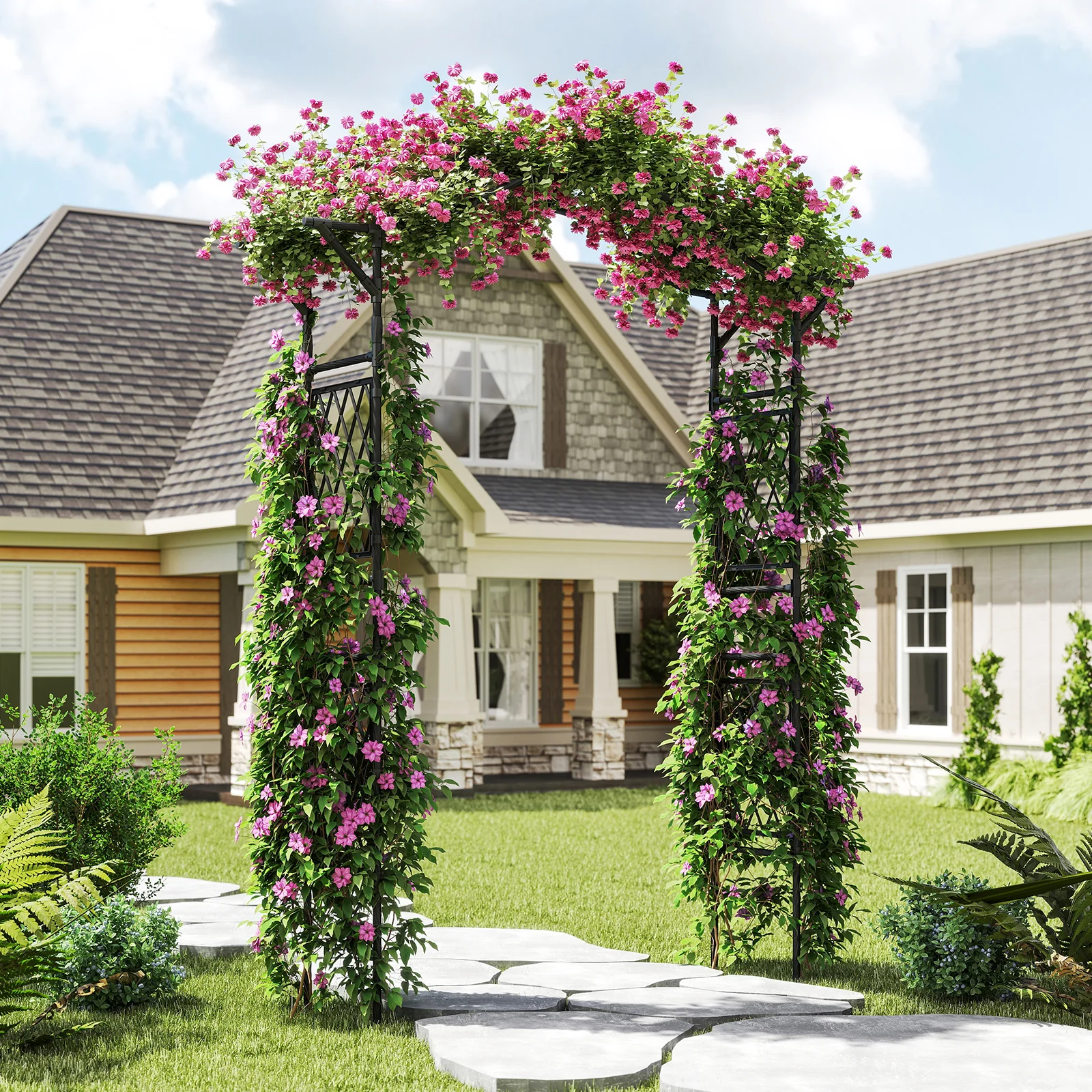 67 x 83 Inch Garden Arch Trellis Metal Pergola Arbor for Climbing Plants, Black - Image 2