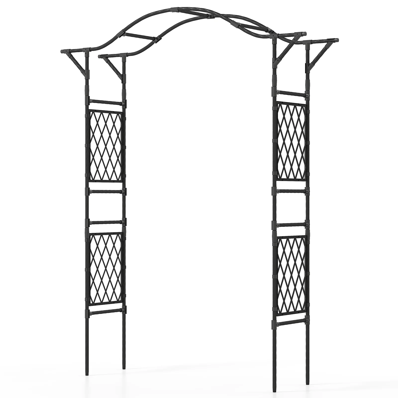 67 x 83 Inch Garden Arch Trellis Metal Pergola Arbor for Climbing Plants, Black - Image 5