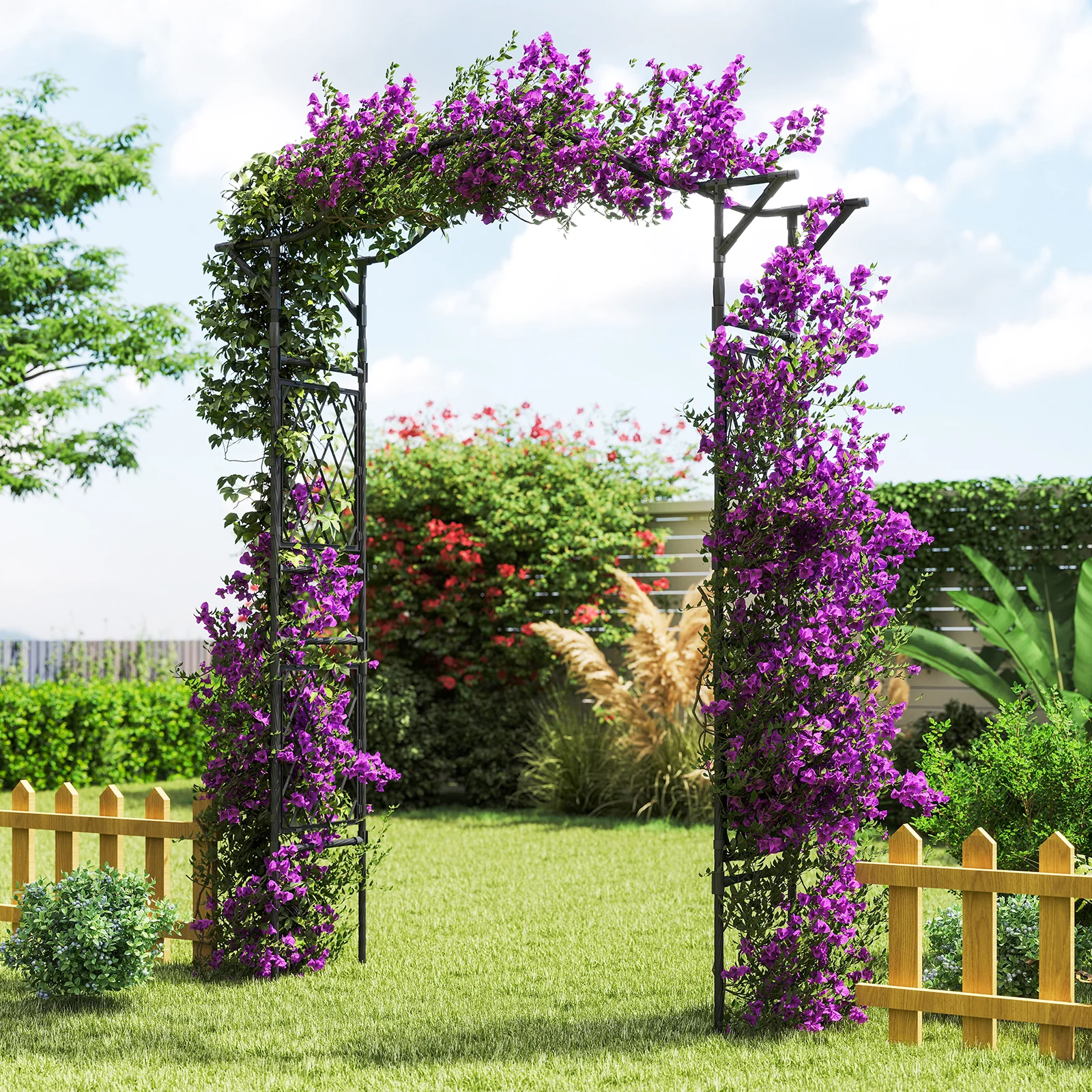 67 x 83 Inch Garden Arch Trellis Metal Pergola Arbor for Climbing Plants, Black - Image 7