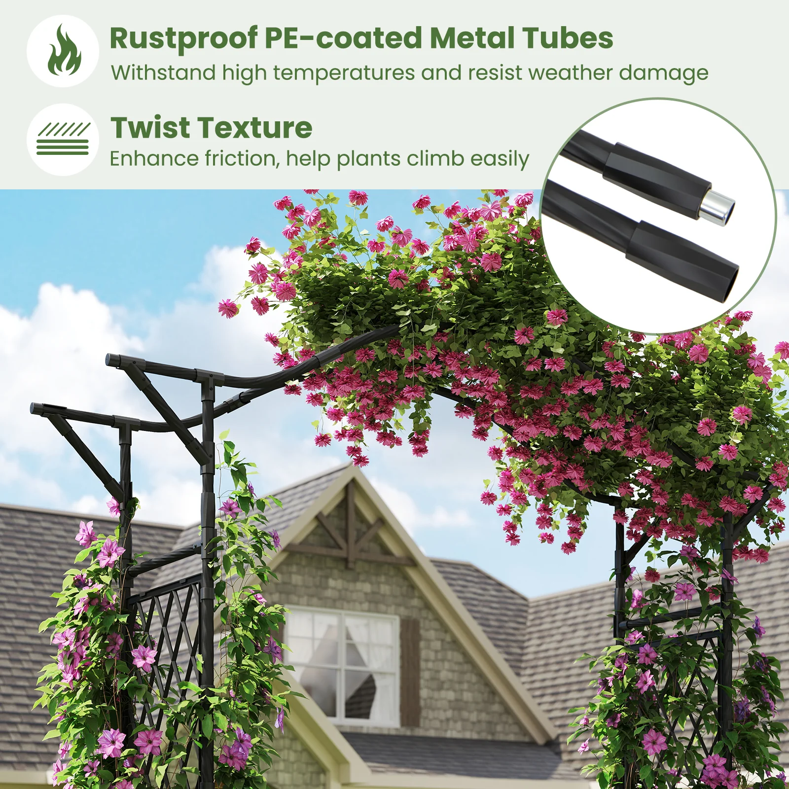 67 x 83 Inch Garden Arch Trellis Metal Pergola Arbor for Climbing Plants, Black - Image 9