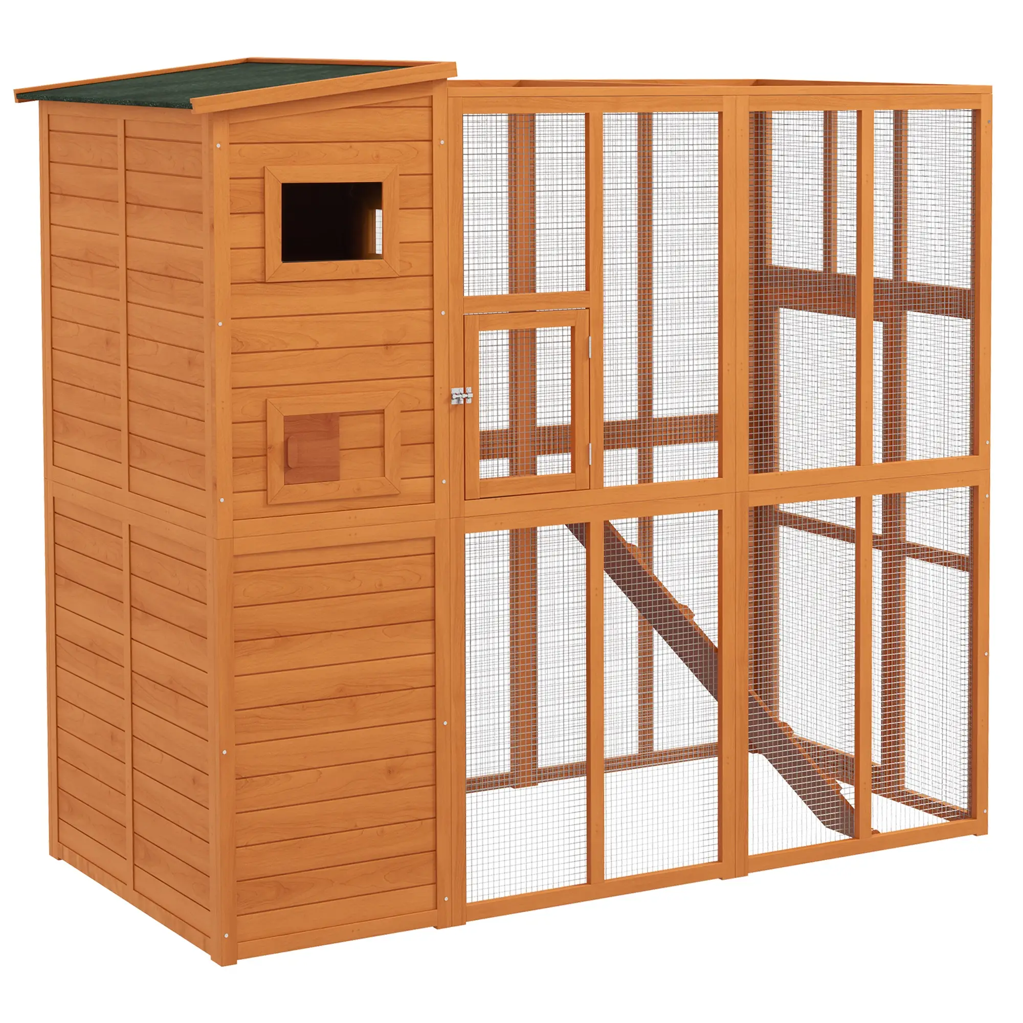 68.75" H Large Wooden Outdoor Cat House with Run, Catio, Condo, Natural - Image 11