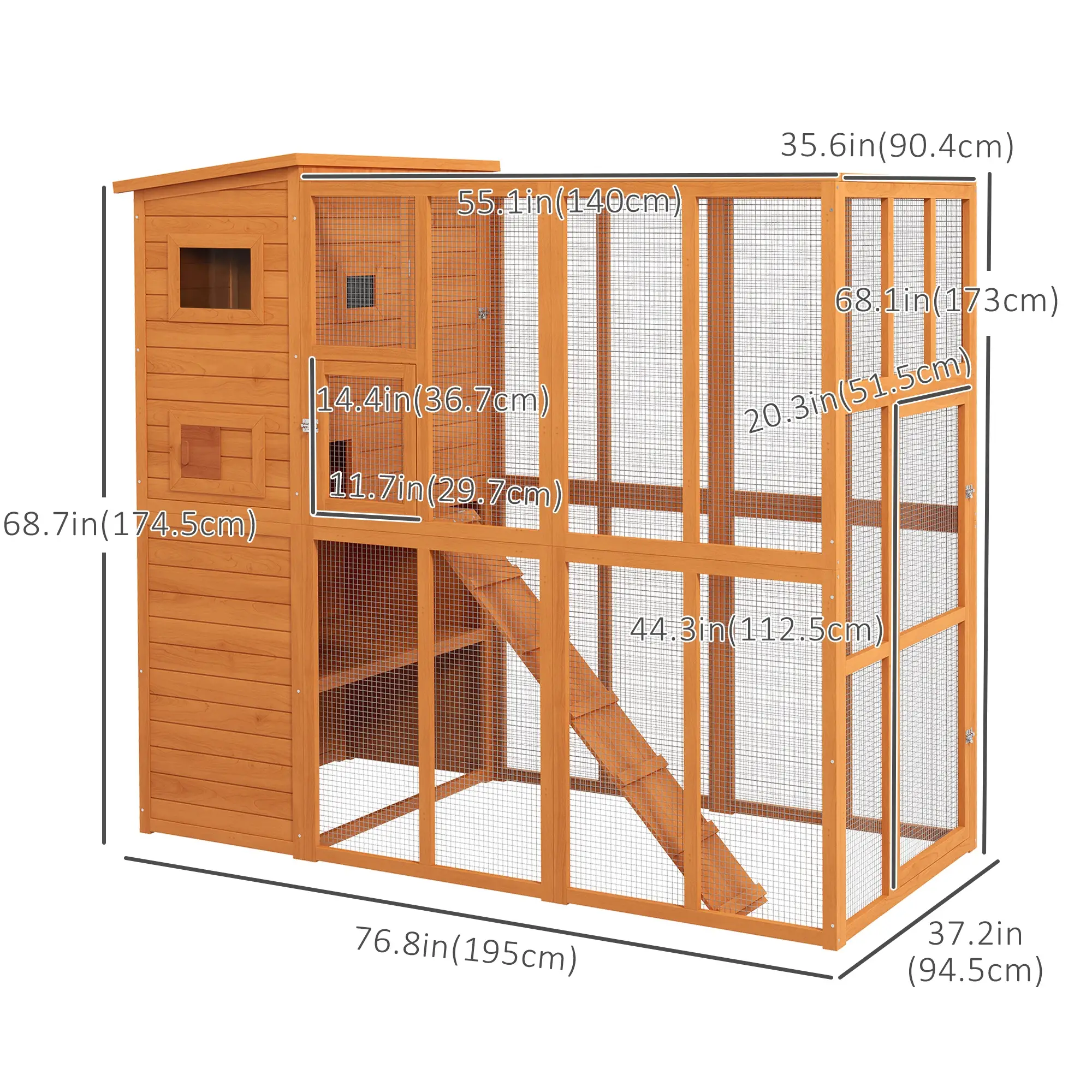 68.75" H Large Wooden Outdoor Cat House with Run, Catio, Condo, Natural - Image 3