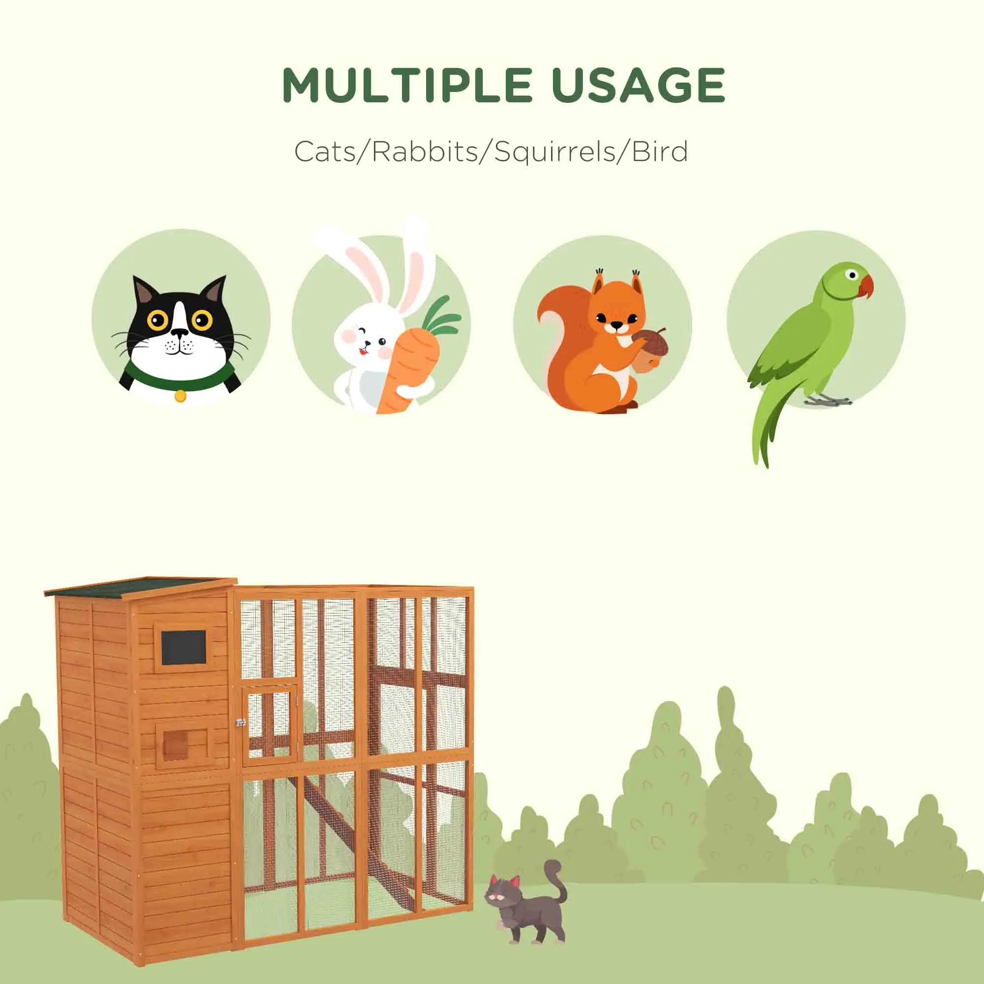 68.75" H Large Wooden Outdoor Cat House with Run, Catio, Condo, Natural - Image 5