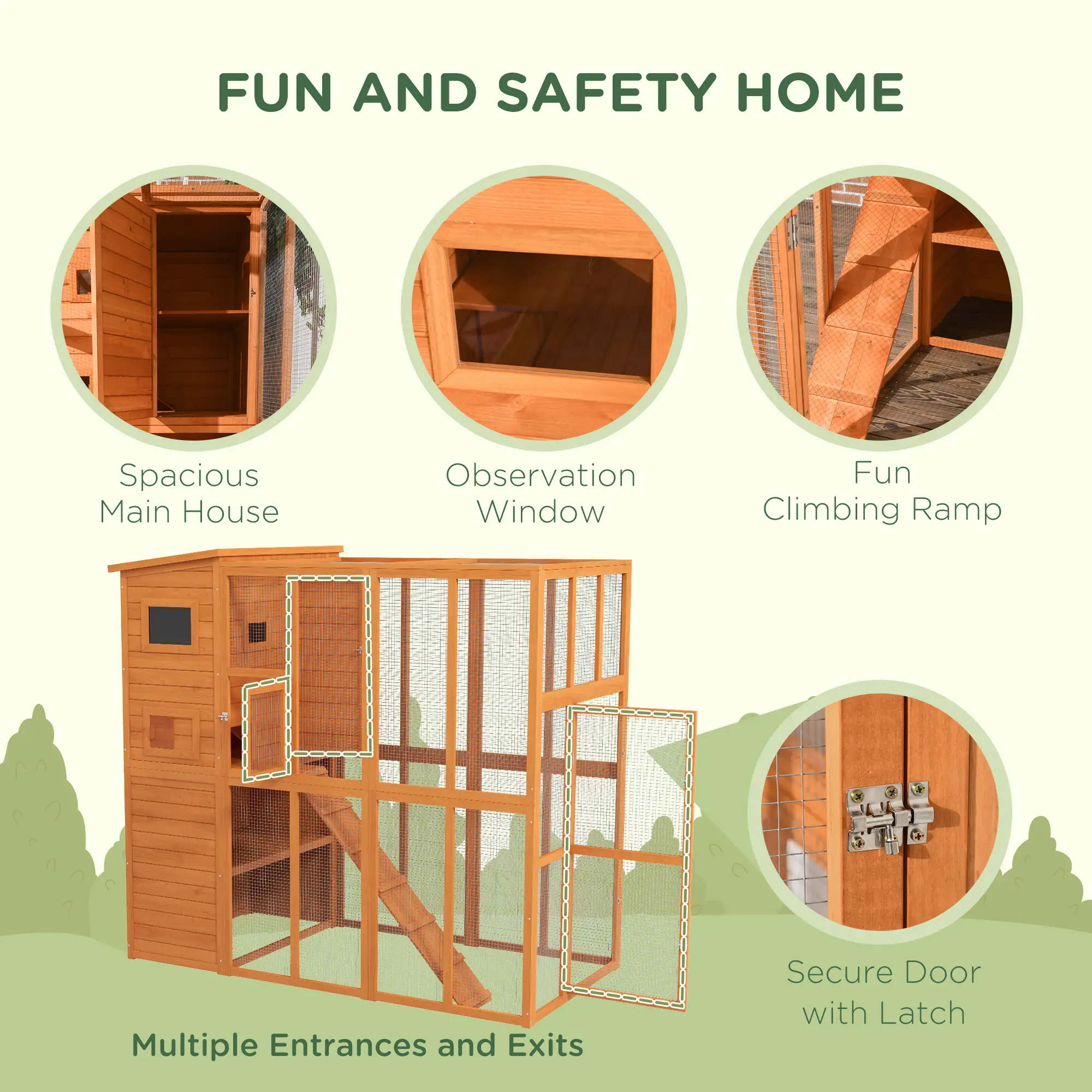 68.75" H Large Wooden Outdoor Cat House with Run, Catio, Condo, Natural - Image 7