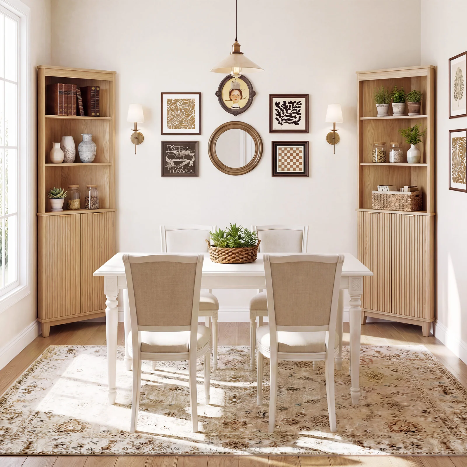 68 Inch Corner Cabinet With Fluted Doors, Oak - Image 7