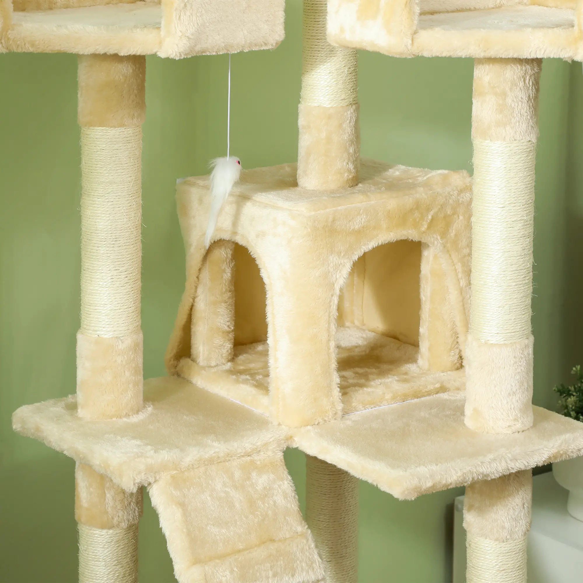 68-Inch Multi-Level Cat Scratching Tree, Activity Center, Beige - Image 10