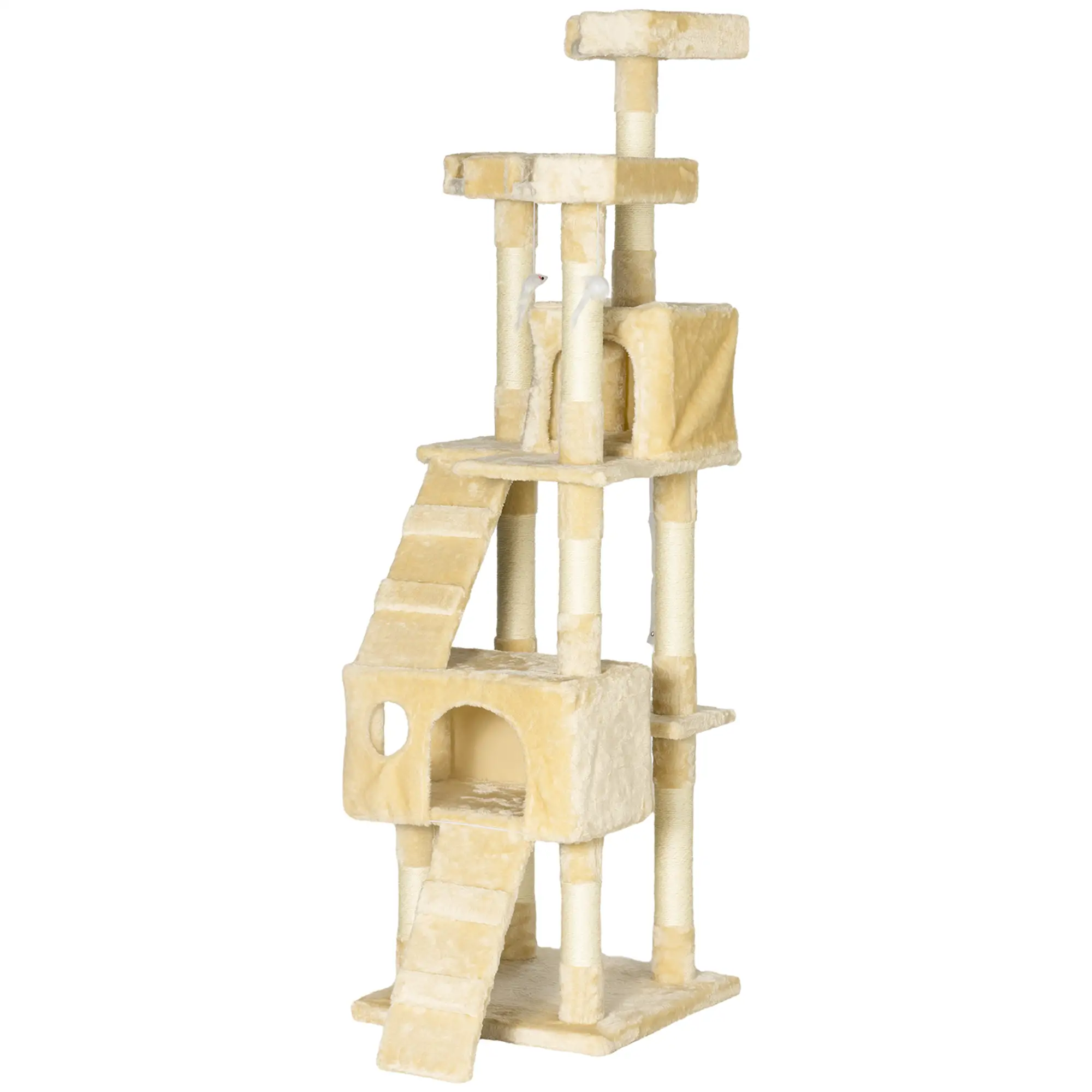 68-Inch Multi-Level Cat Scratching Tree, Activity Center, Beige - Image 11