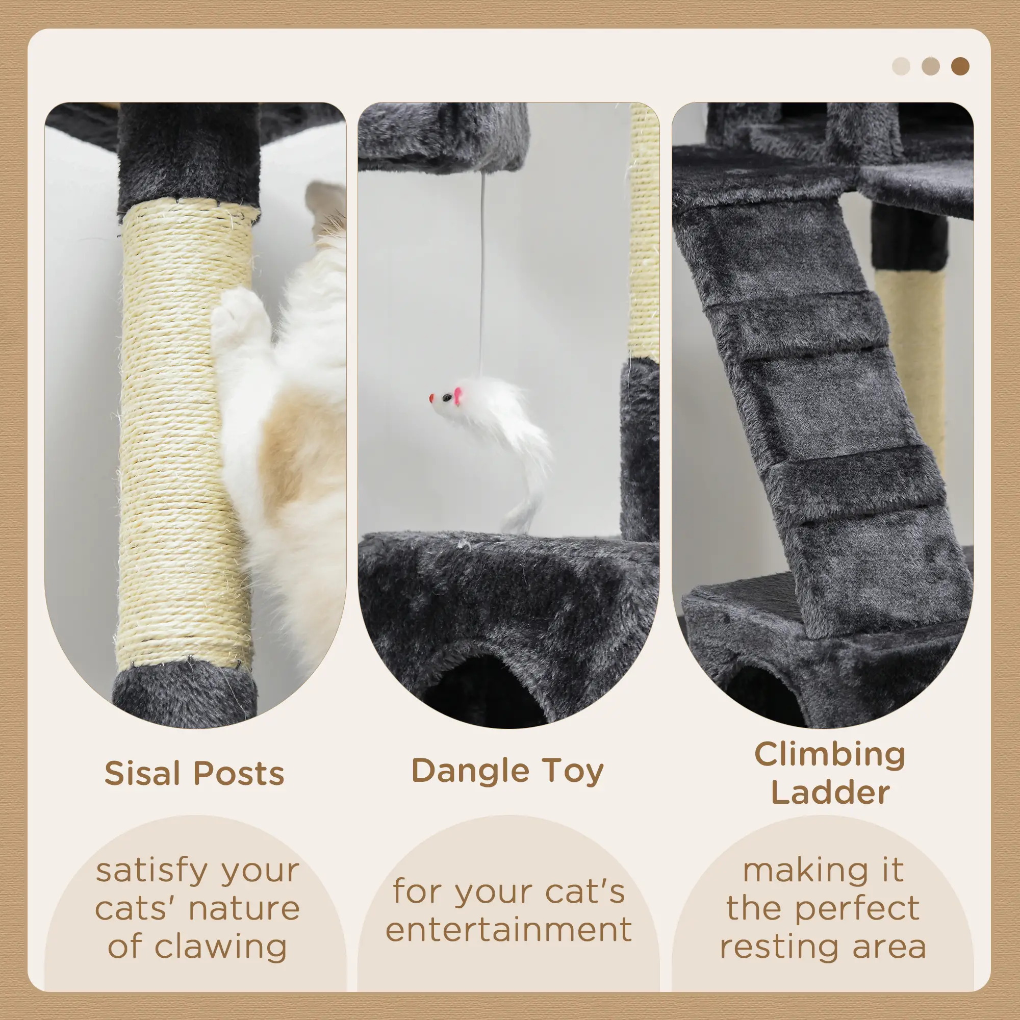 68-Inch Multi-Level Cat Scratching Tree, Kitty Activity Center, Charcoal Grey - Image 5