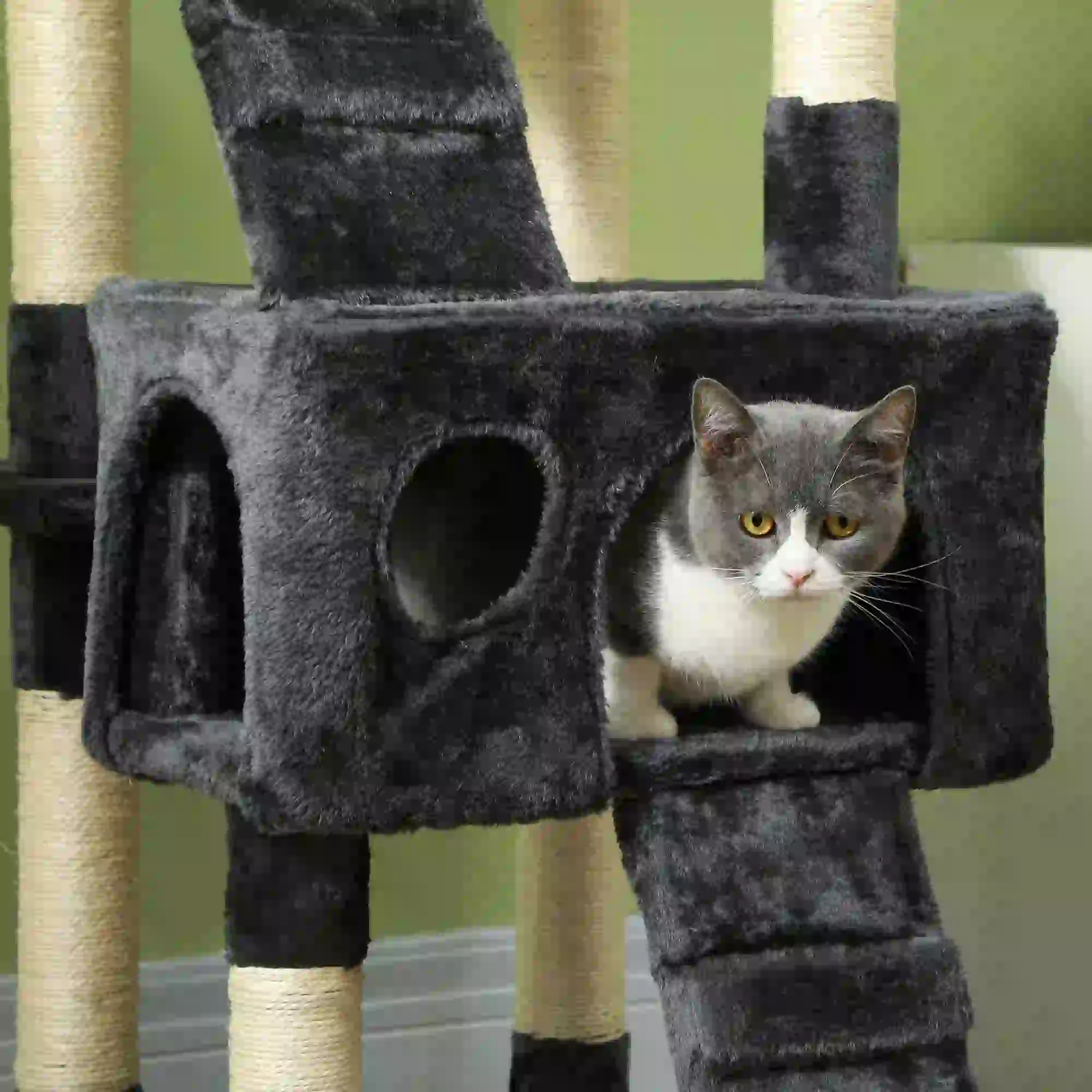 68-Inch Multi-Level Cat Scratching Tree, Kitty Activity Center, Grey - Image 10