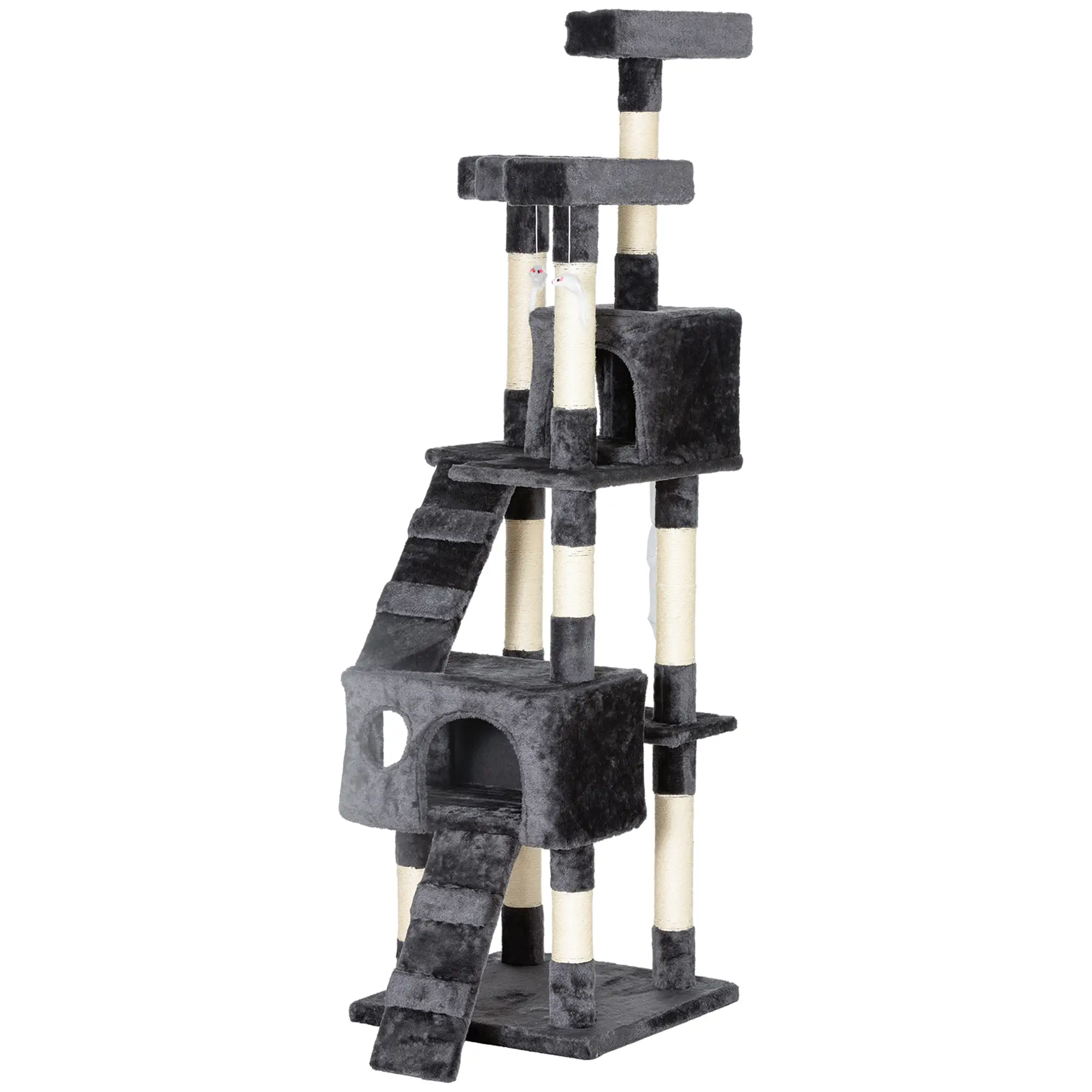68-Inch Multi-Level Cat Scratching Tree, Kitty Activity Center, Grey - Image 12