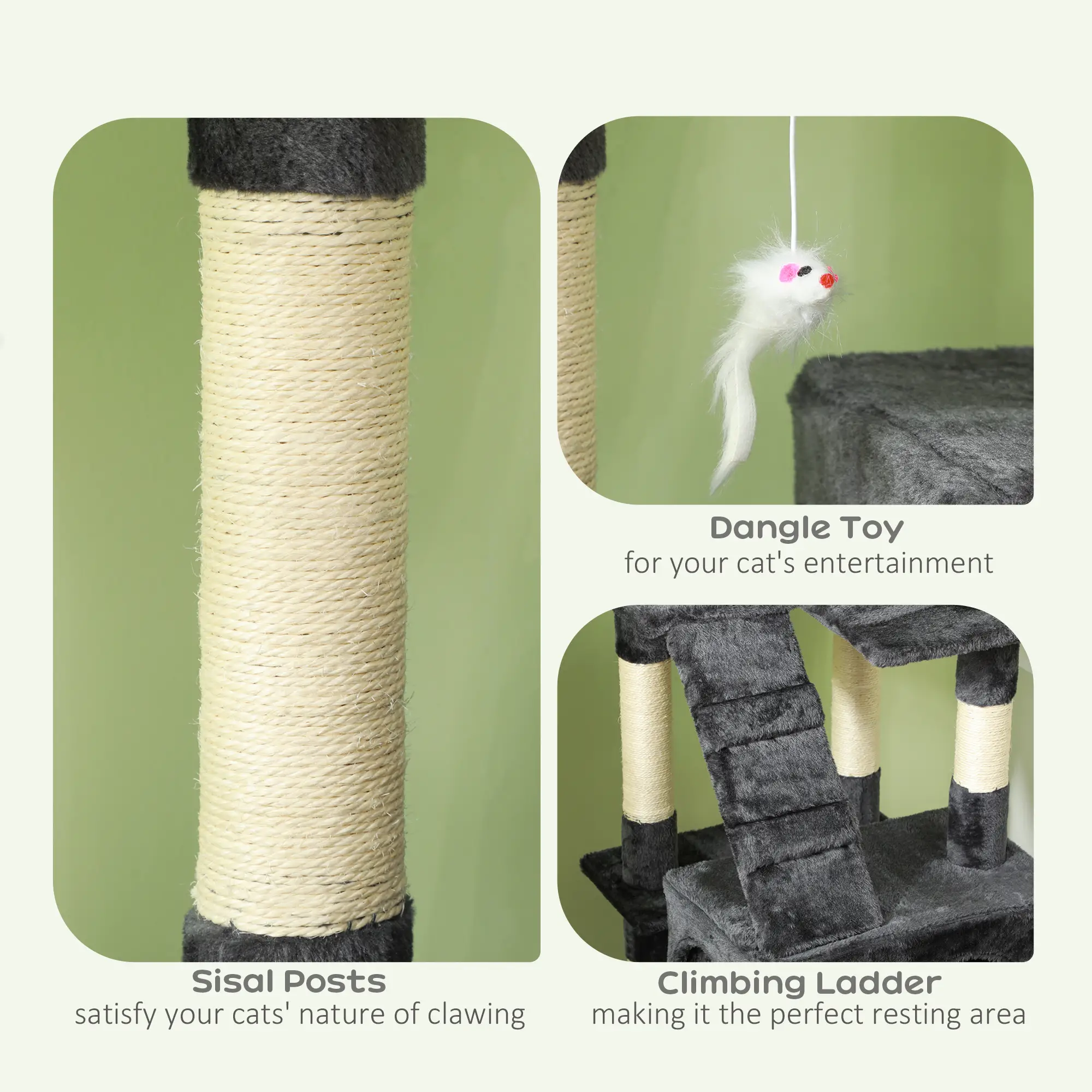 68-Inch Multi-Level Cat Scratching Tree, Kitty Activity Center, Grey - Image 6