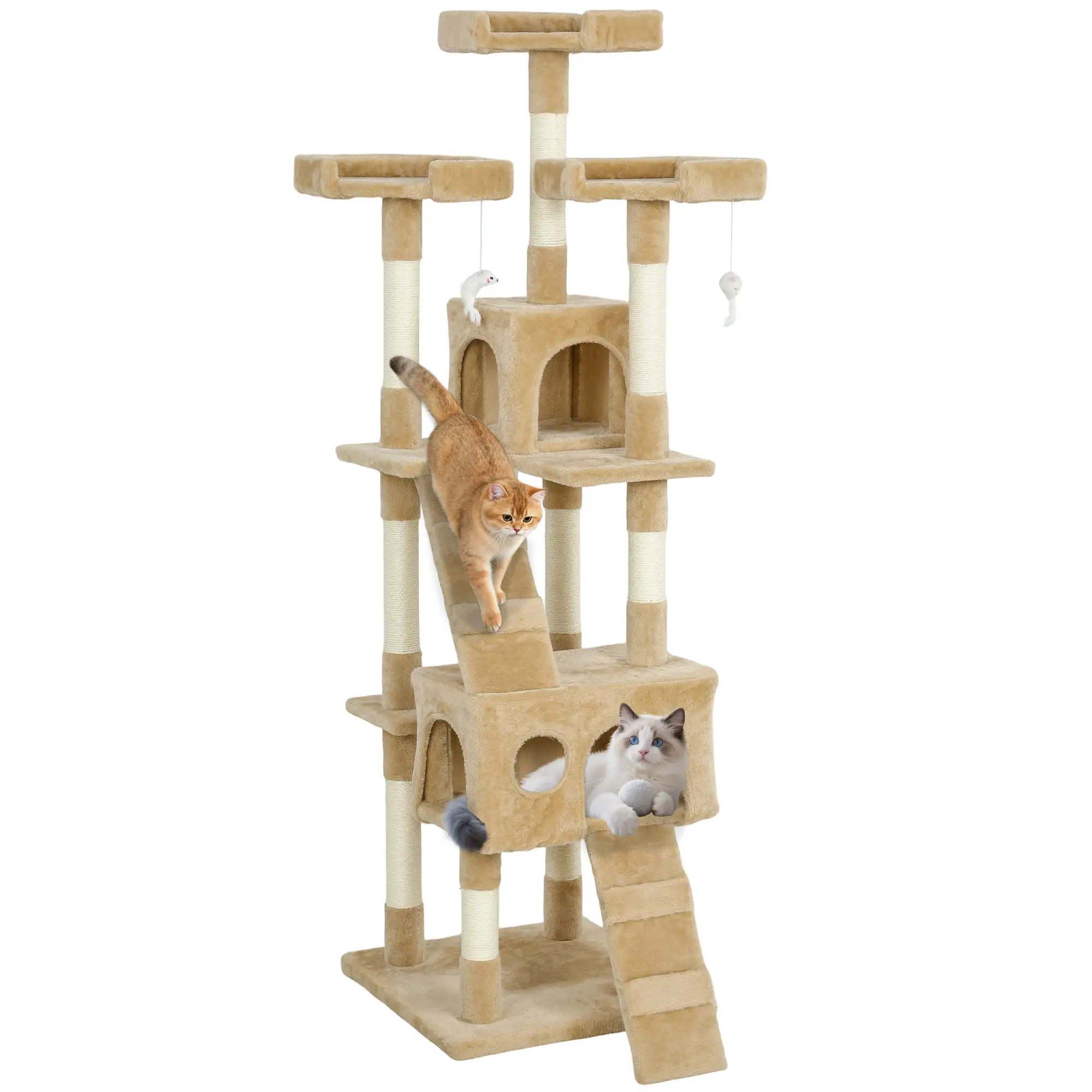 68-Inch Multi-Level Cat Scratching Tree, Light Brown - Image 11