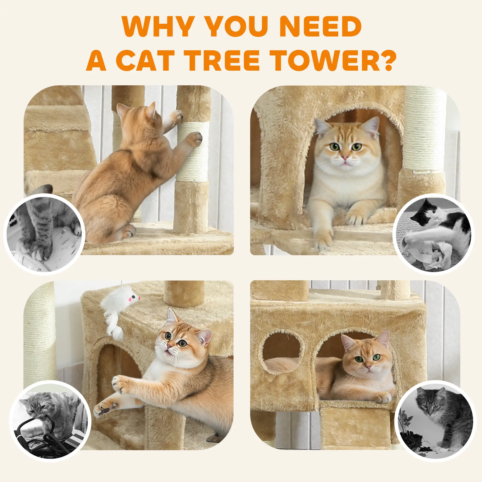 68-Inch Multi-Level Cat Scratching Tree, Light Brown - Image 7