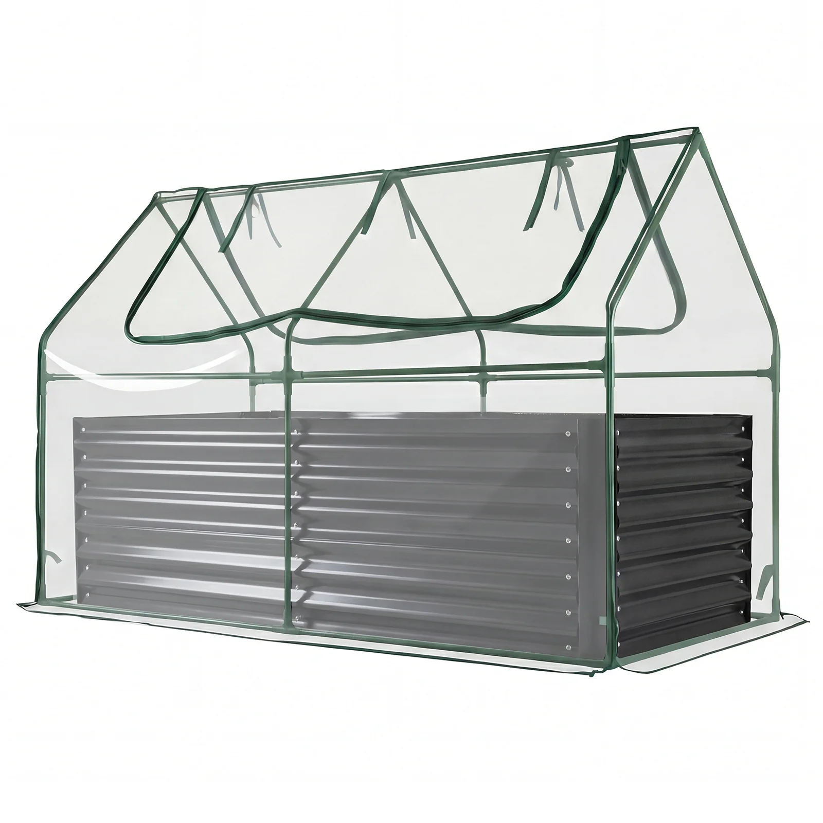 68 x 33 x 21 Inch Galvanized Raised Garden Bed With Cover, Black - Image 2