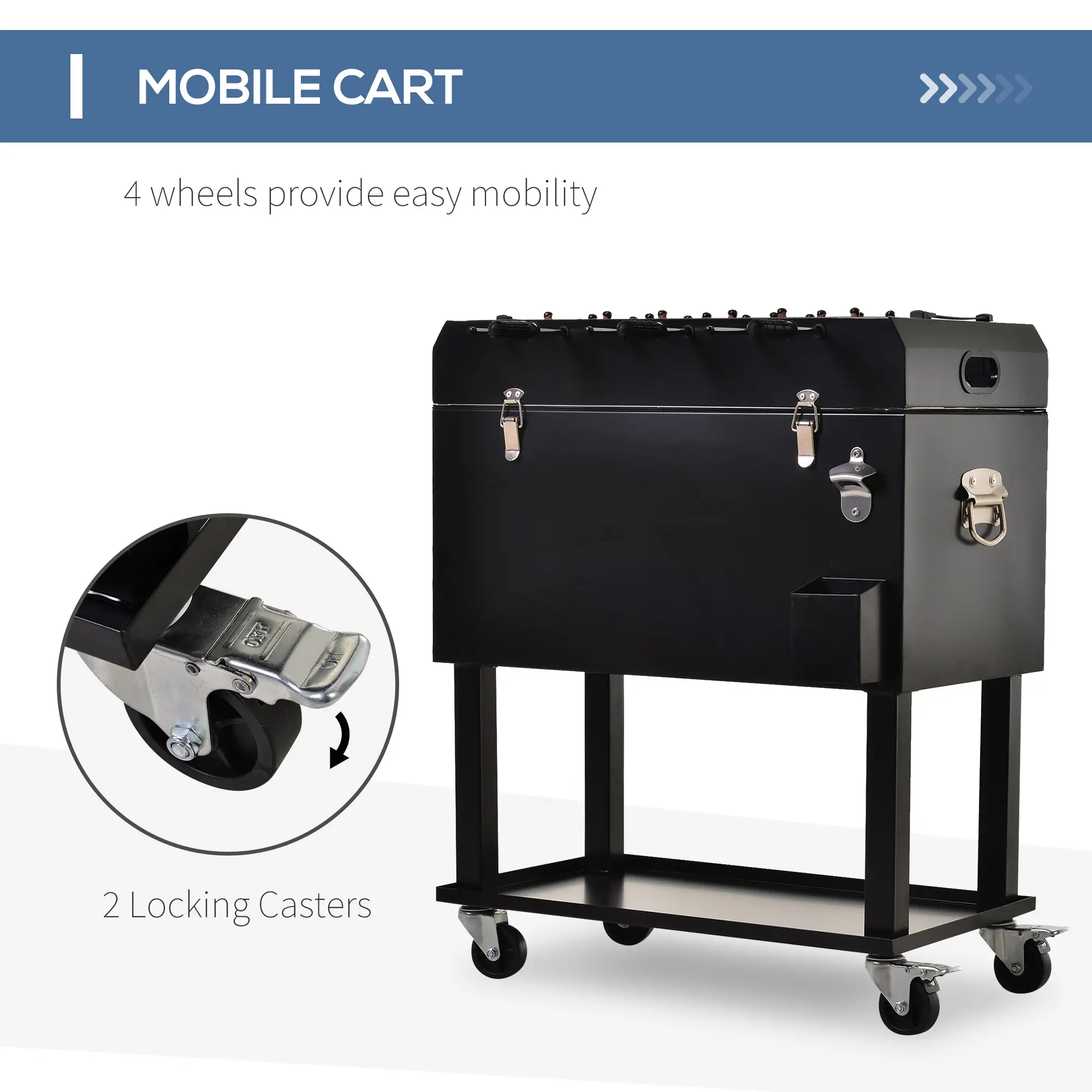 68QT Portable Cooler with Foosball Table Top, Wheels, Tray Shelf, Black - Image 5