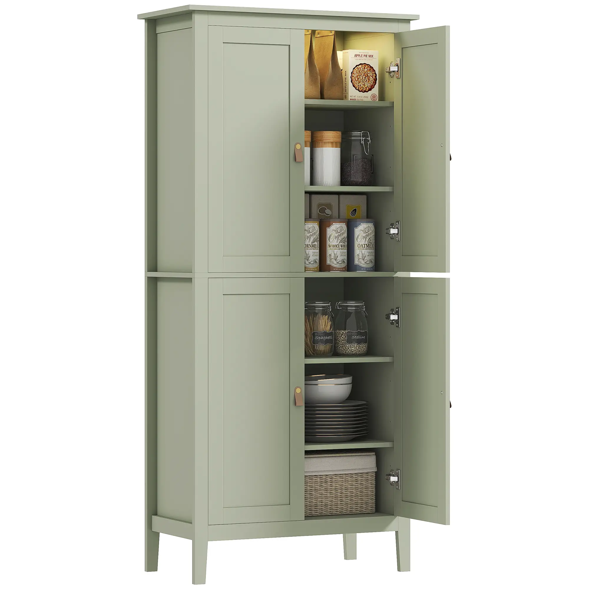 69.5" Tall Kitchen Pantry Cabinet, Motion Sensor LED Light, Green
