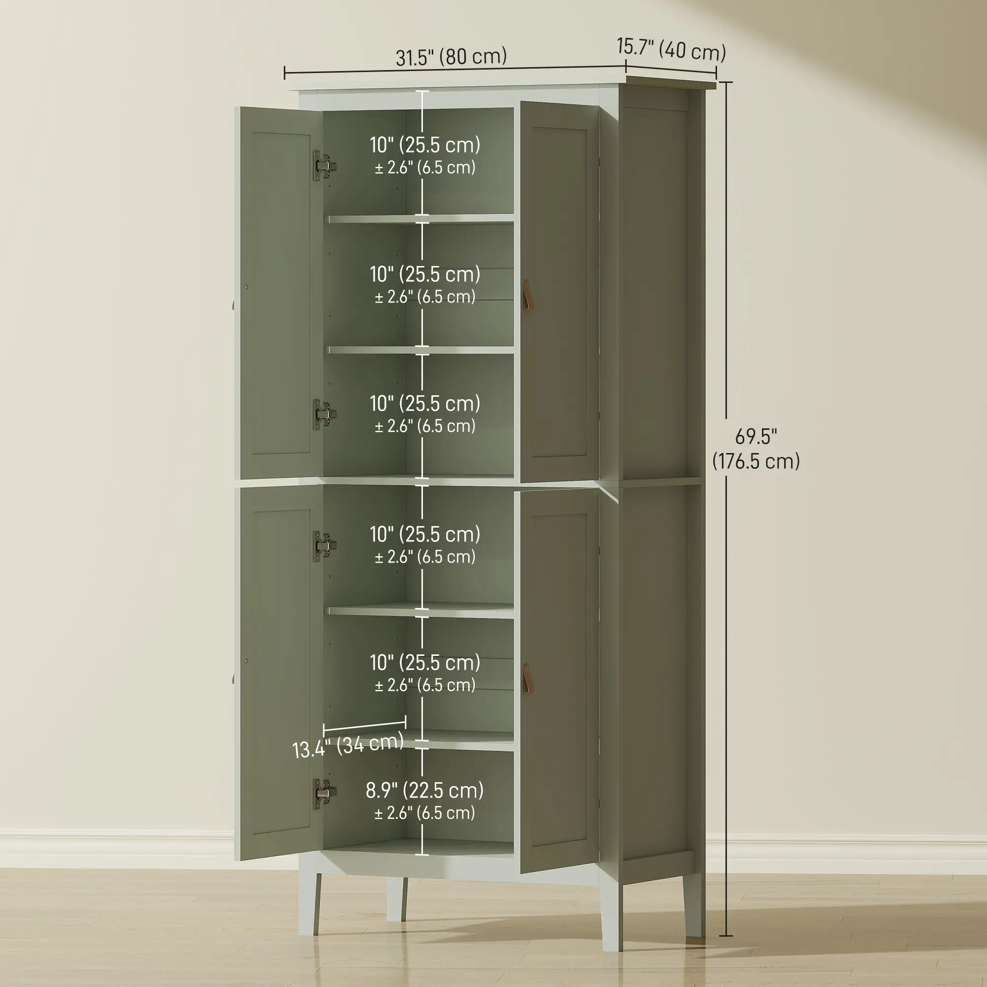 69.5" Tall Kitchen Pantry Cabinet, Motion Sensor LED Light, Green - Image 3