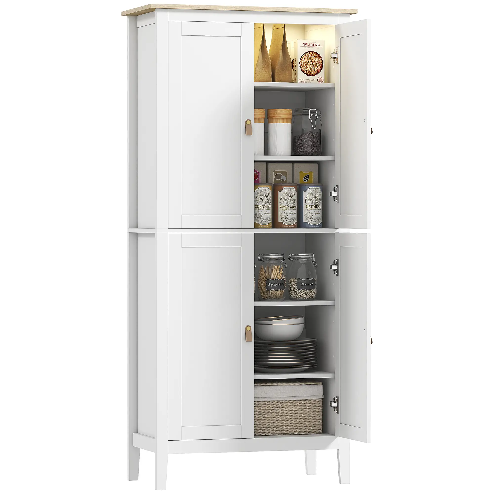 69.5" Tall Kitchen Pantry Cabinet, Motion Sensor LED Light, White - Image 11