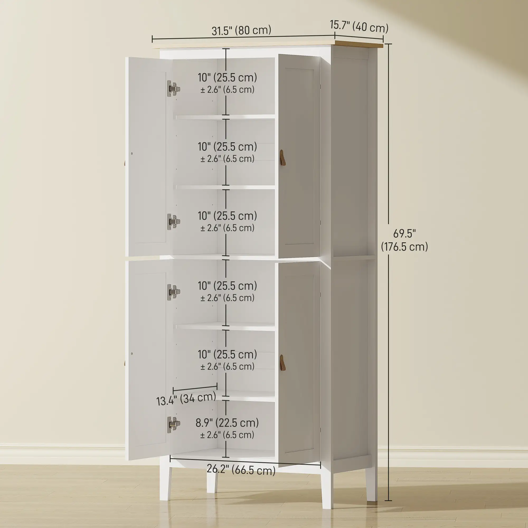 69.5" Tall Kitchen Pantry Cabinet, Motion Sensor LED Light, White - Image 3