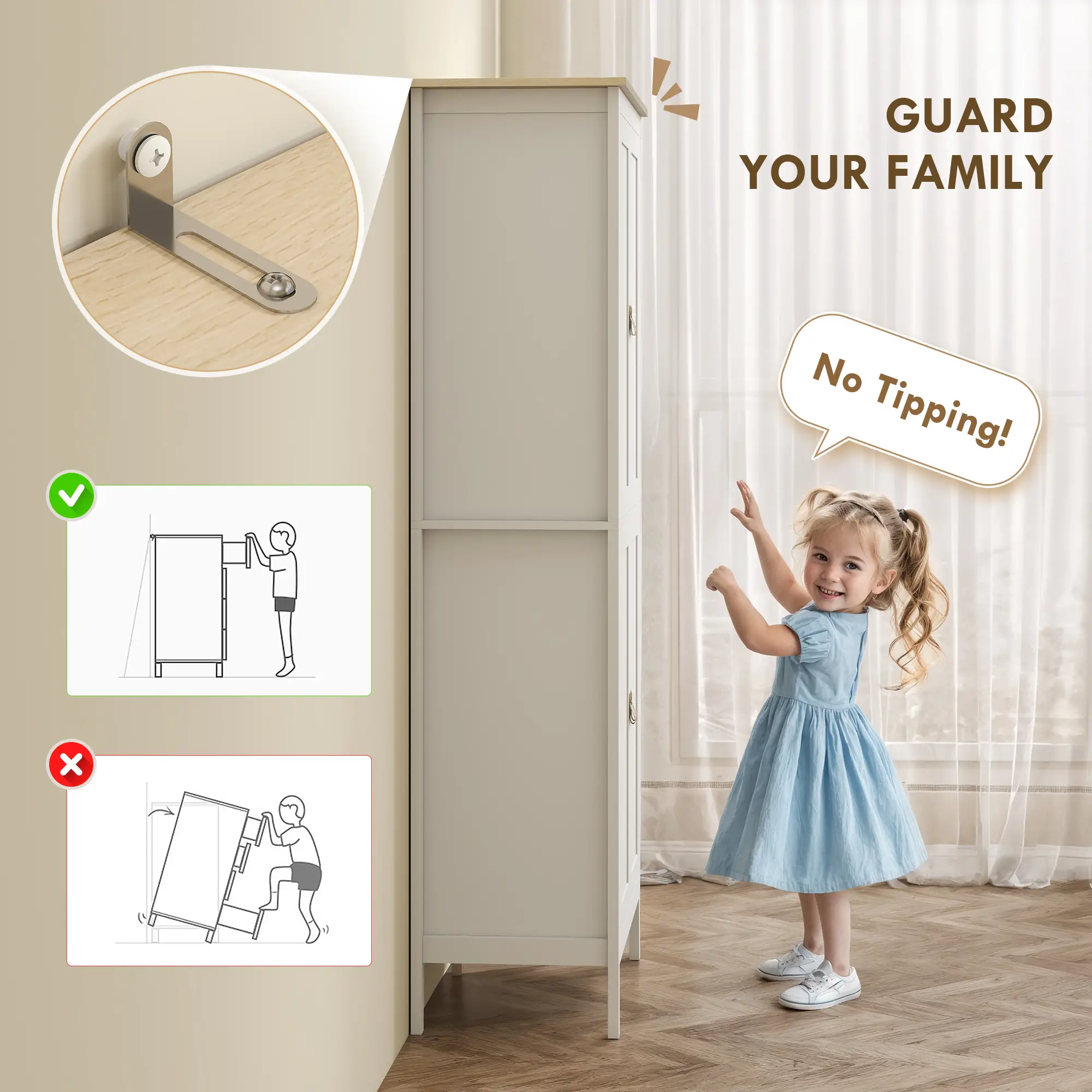 69.5" Tall Kitchen Pantry Cabinet, Motion Sensor LED Light, White - Image 7