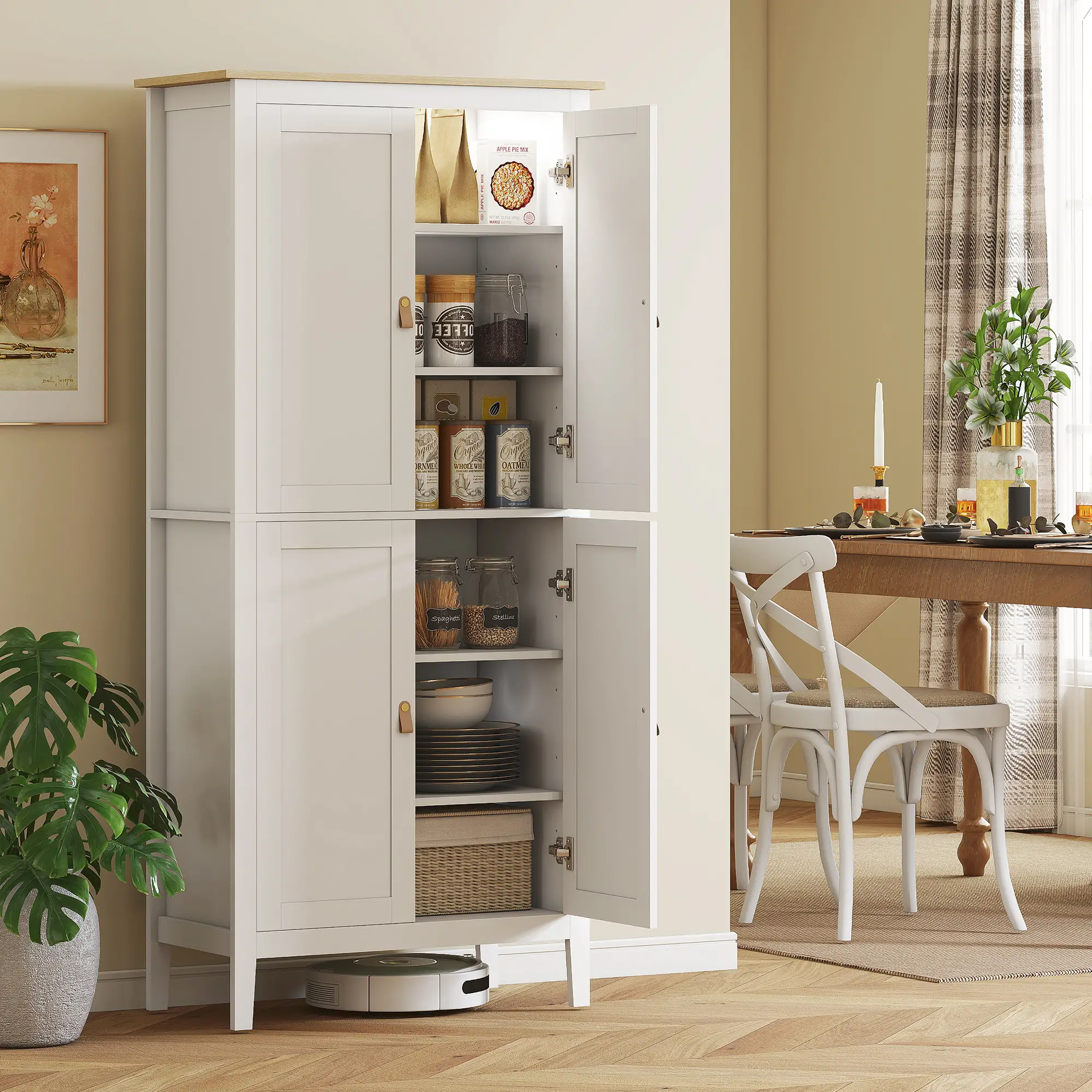 69.5" Tall Kitchen Pantry Cabinet, Motion Sensor LED Light, White - Image 8