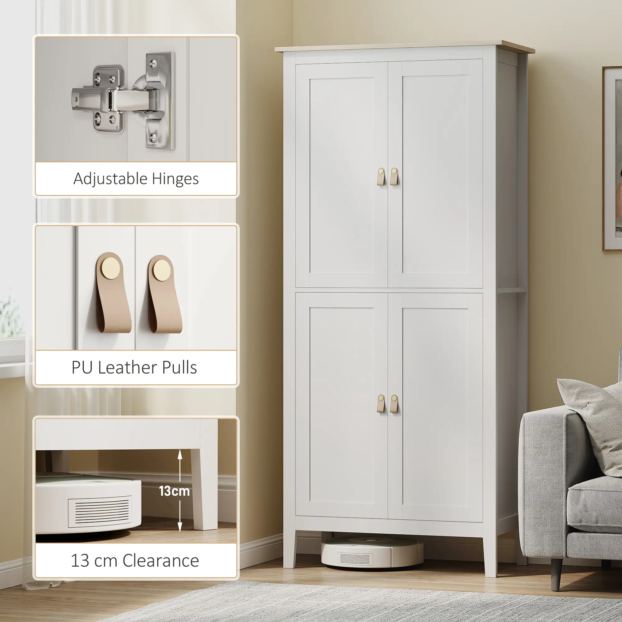 69.5" Tall Kitchen Pantry Cabinet, Motion Sensor LED Light, White - Image 9