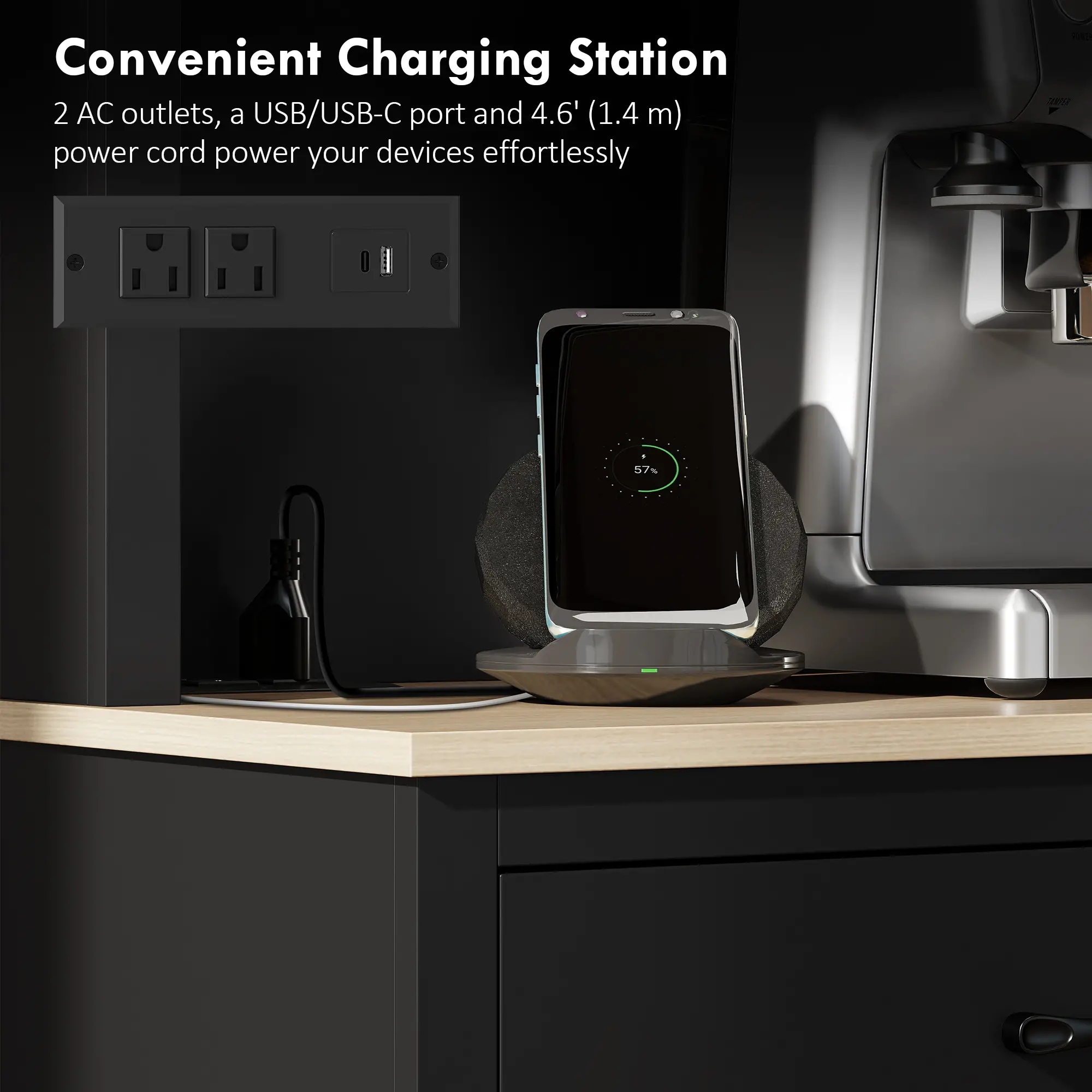69 Inch Pantry Cabinet with Charging Station, Microwave Stand, Tilt-Out Trash Can, Black - Image 6