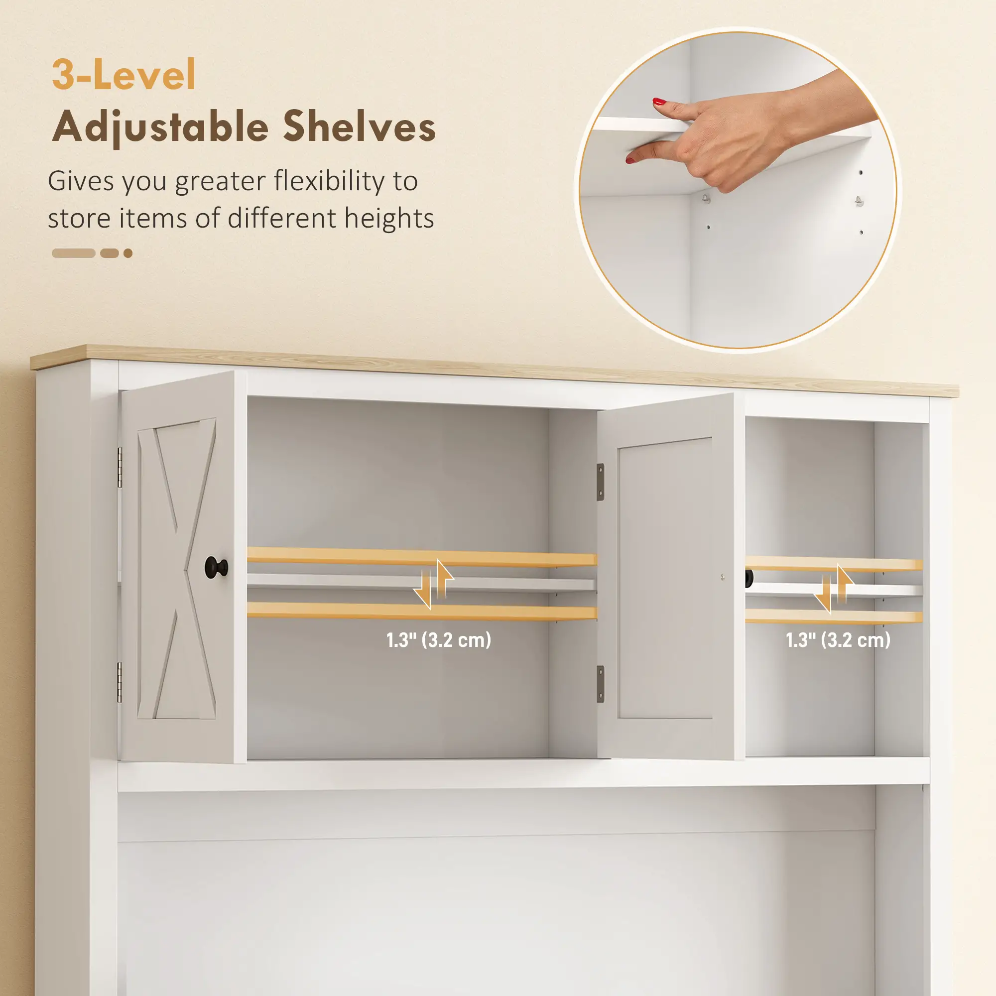69 Inch Pantry Cabinet with Charging Station, Microwave Stand, Tilt Out Trash Can, White - Image 5