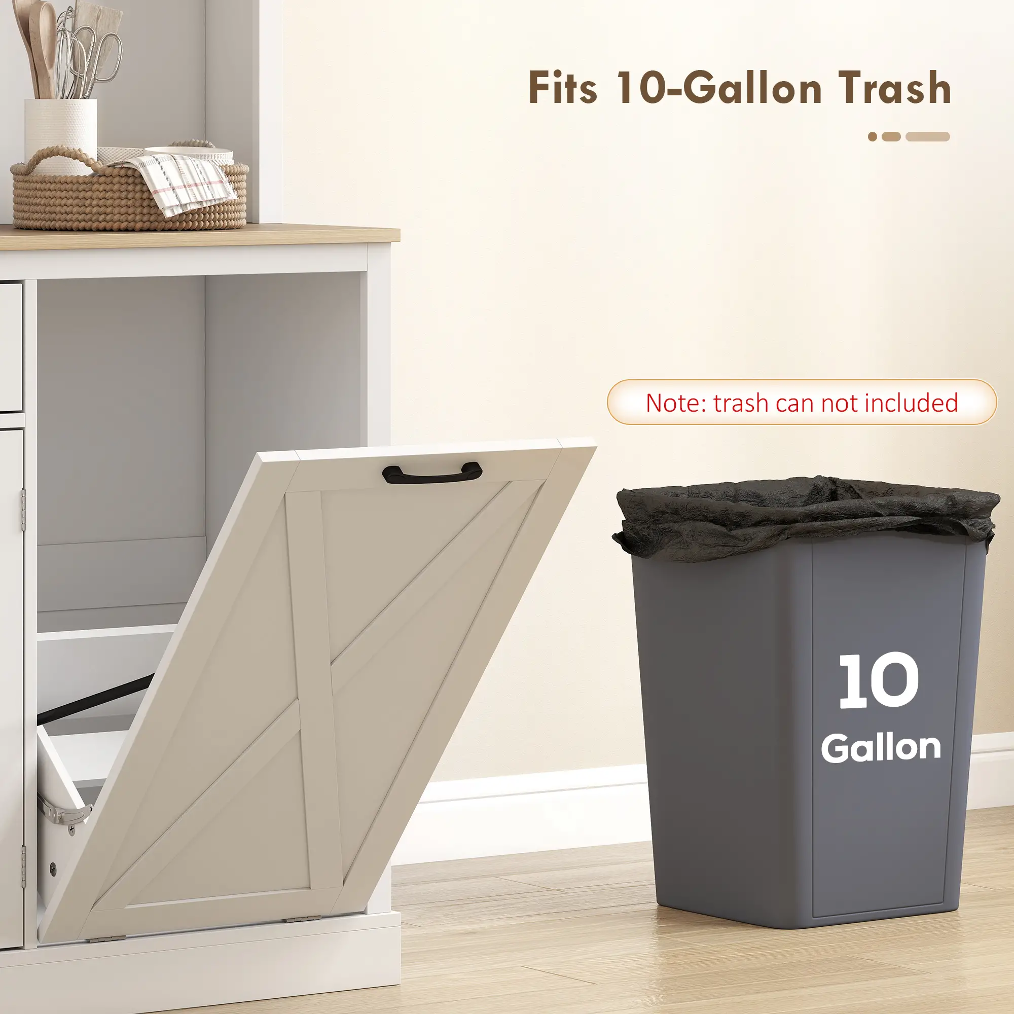 69 Inch Pantry Cabinet with Charging Station, Microwave Stand, Tilt Out Trash Can, White - Image 7