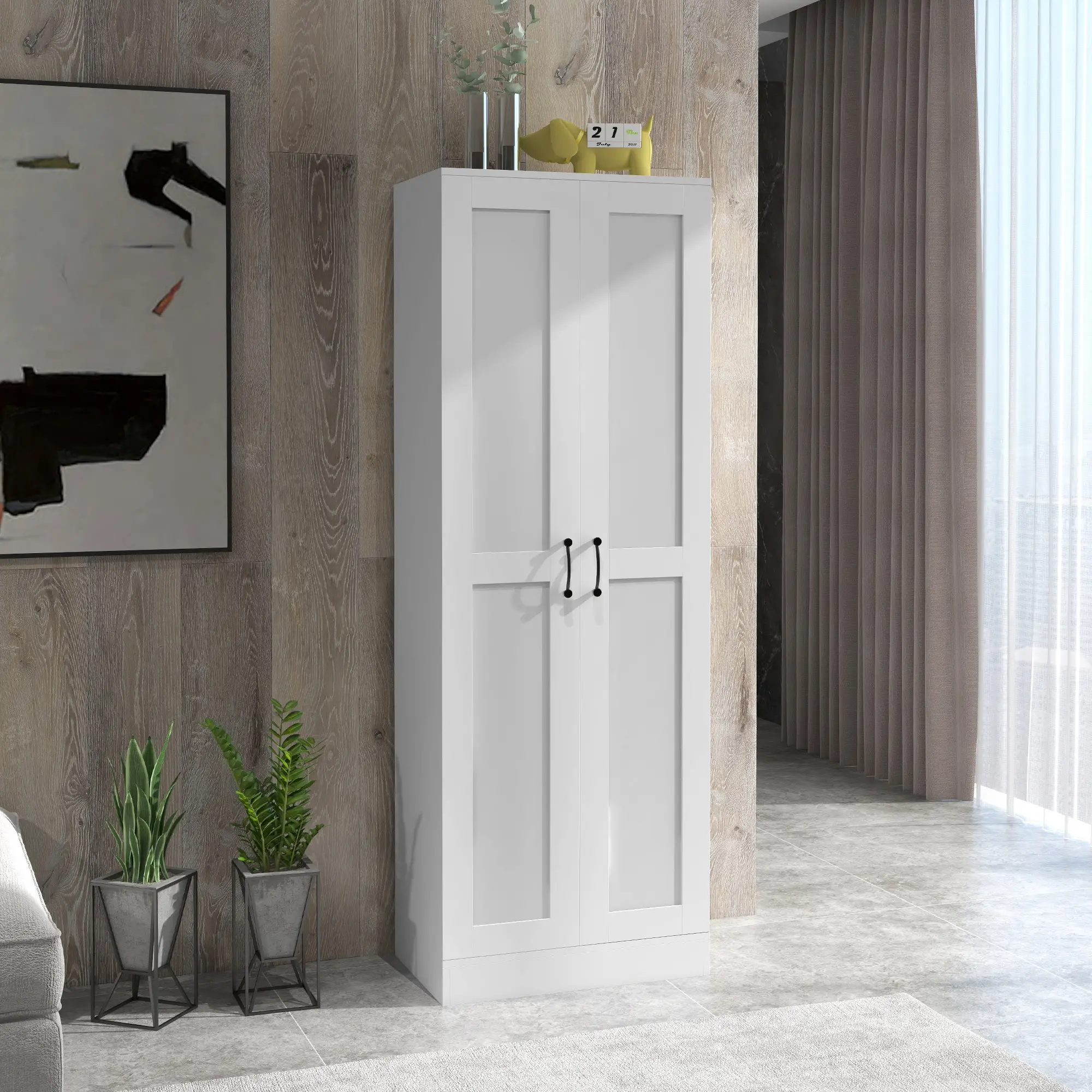 69 Pantry Cabinet, Kitchen Storage with Soft Close Doors, Adjustable Shelves, White - Image 2