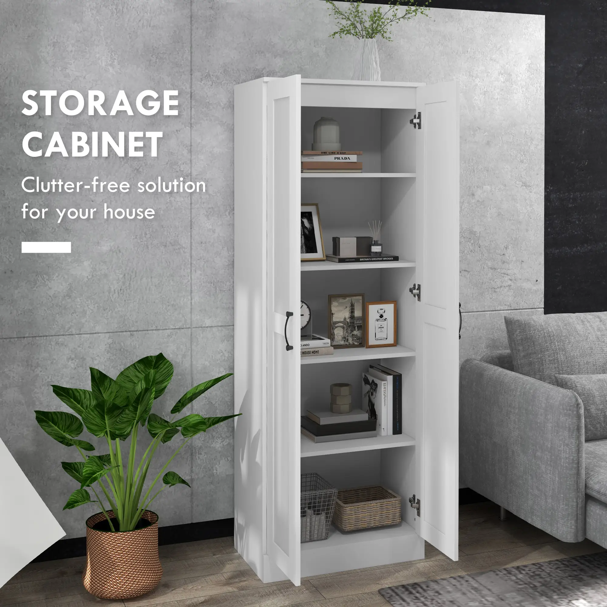 69 Pantry Cabinet, Kitchen Storage with Soft Close Doors, Adjustable Shelves, White - Image 4