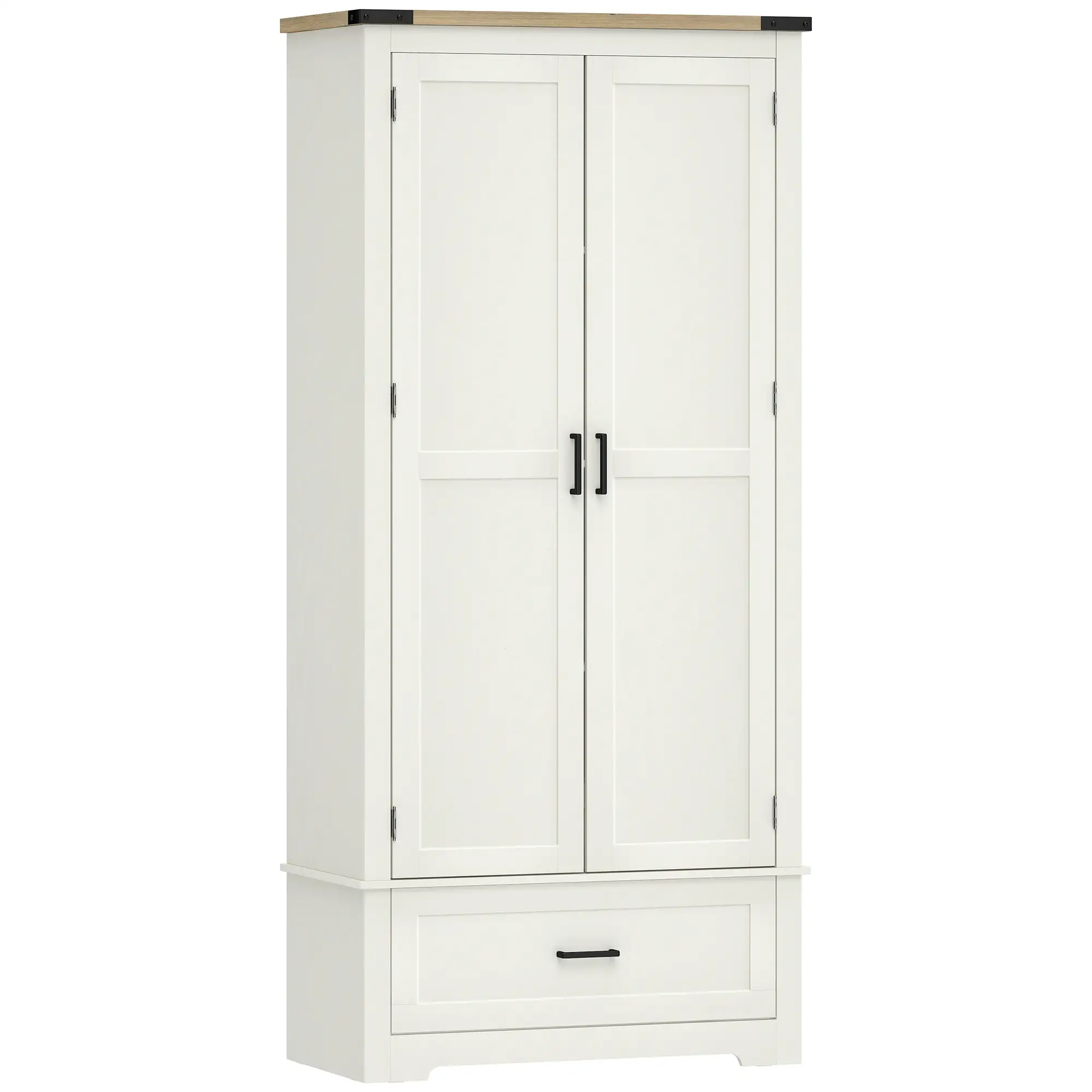 69" Tall Farmhouse Pantry Cabinet, 2 Doors, Drawer, Cream White