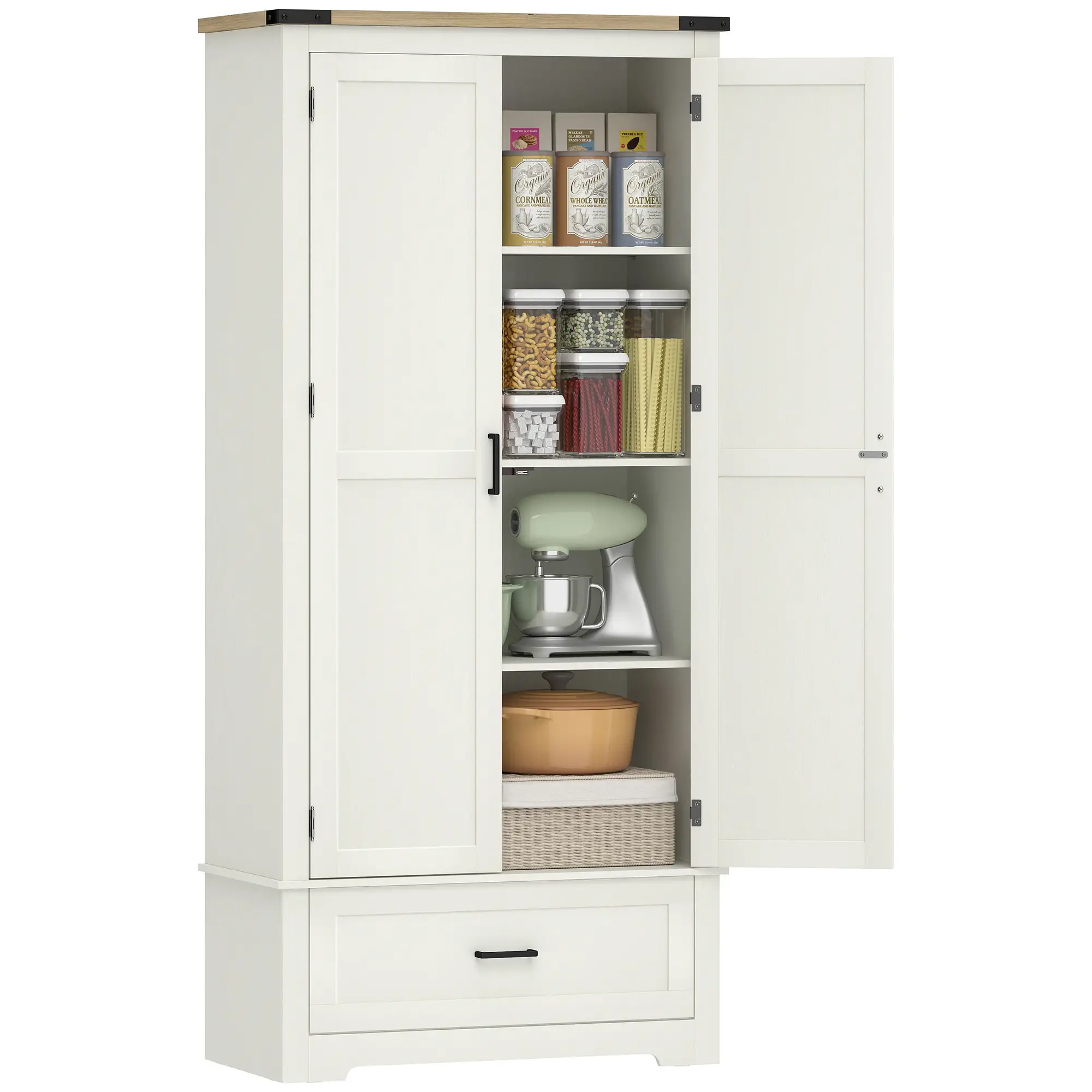 69" Tall Farmhouse Pantry Cabinet, 2 Doors, Drawer, Cream White - Image 11