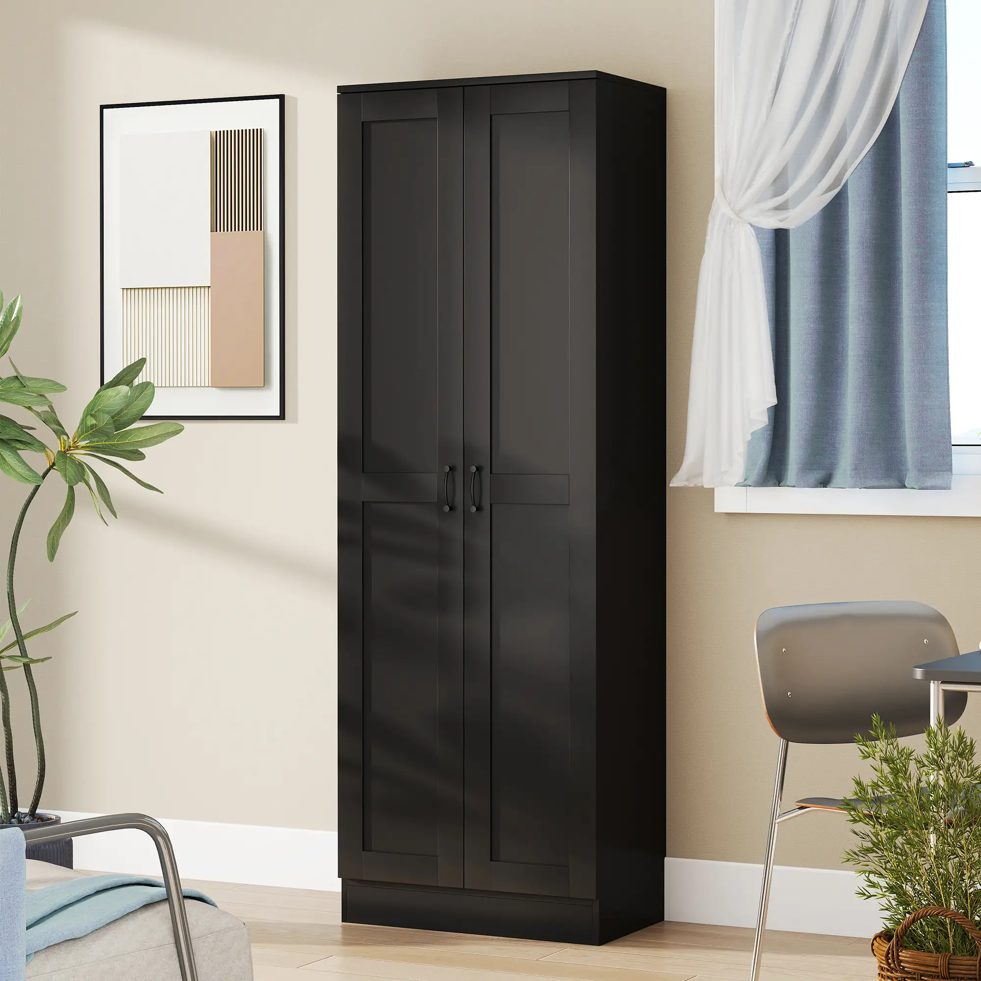 69" Tall Pantry Cabinet, Adjustable Shelves, Soft Close Doors, Black - Image 10