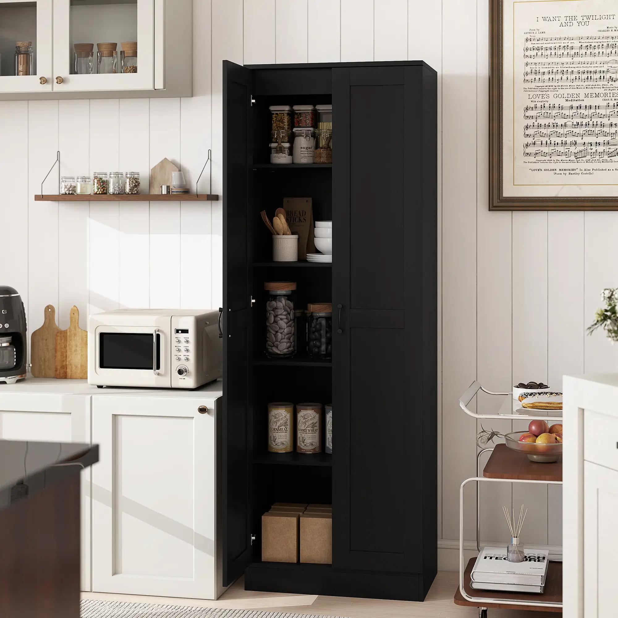 69" Tall Pantry Cabinet, Adjustable Shelves, Soft Close Doors, Black - Image 2