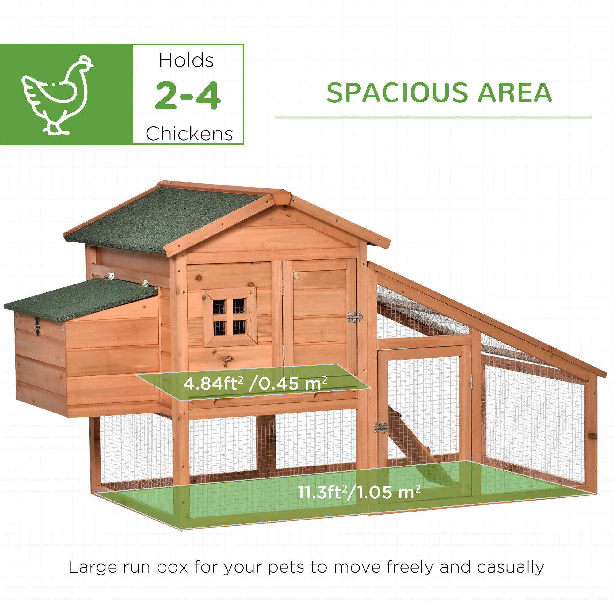 69 Wooden Chicken Coop, Rabbit Hutch, Outdoor Poultry Cage, Yellow and Green - Image 4
