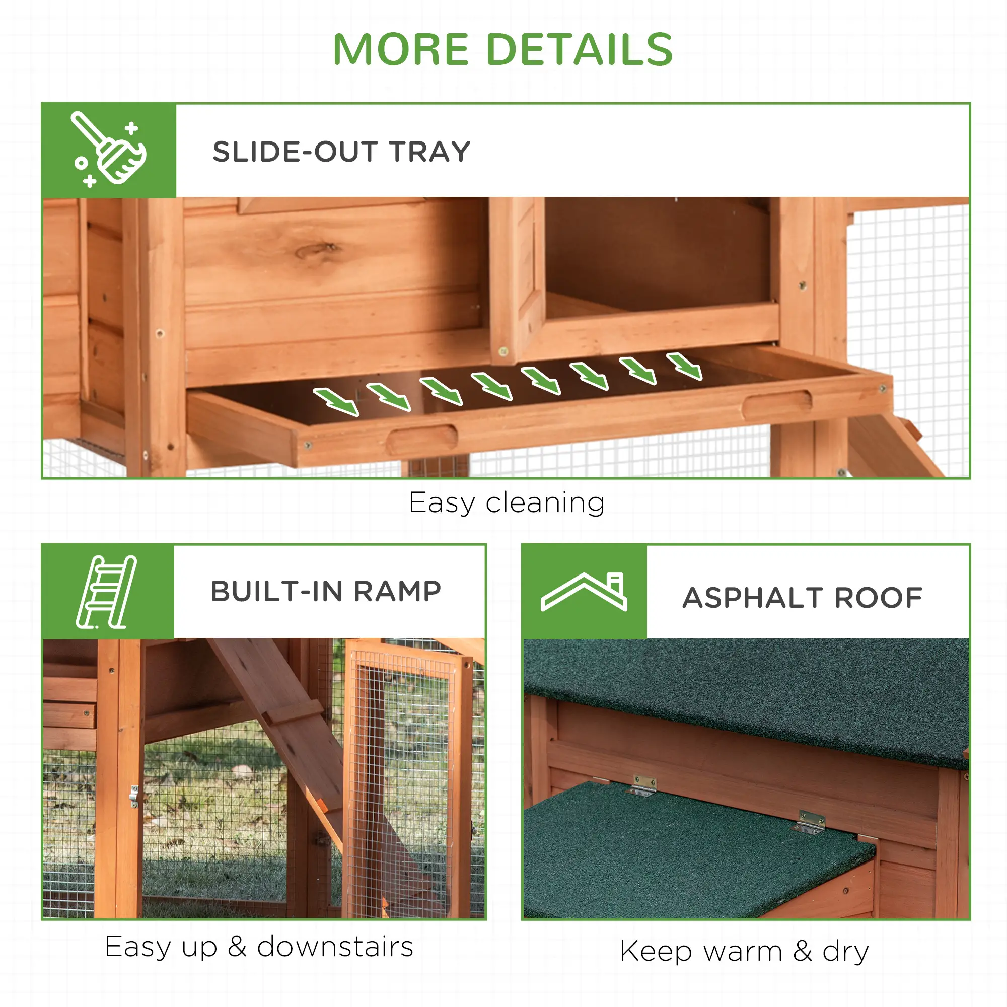 69 Wooden Chicken Coop, Rabbit Hutch, Outdoor Poultry Cage, Yellow and Green - Image 7