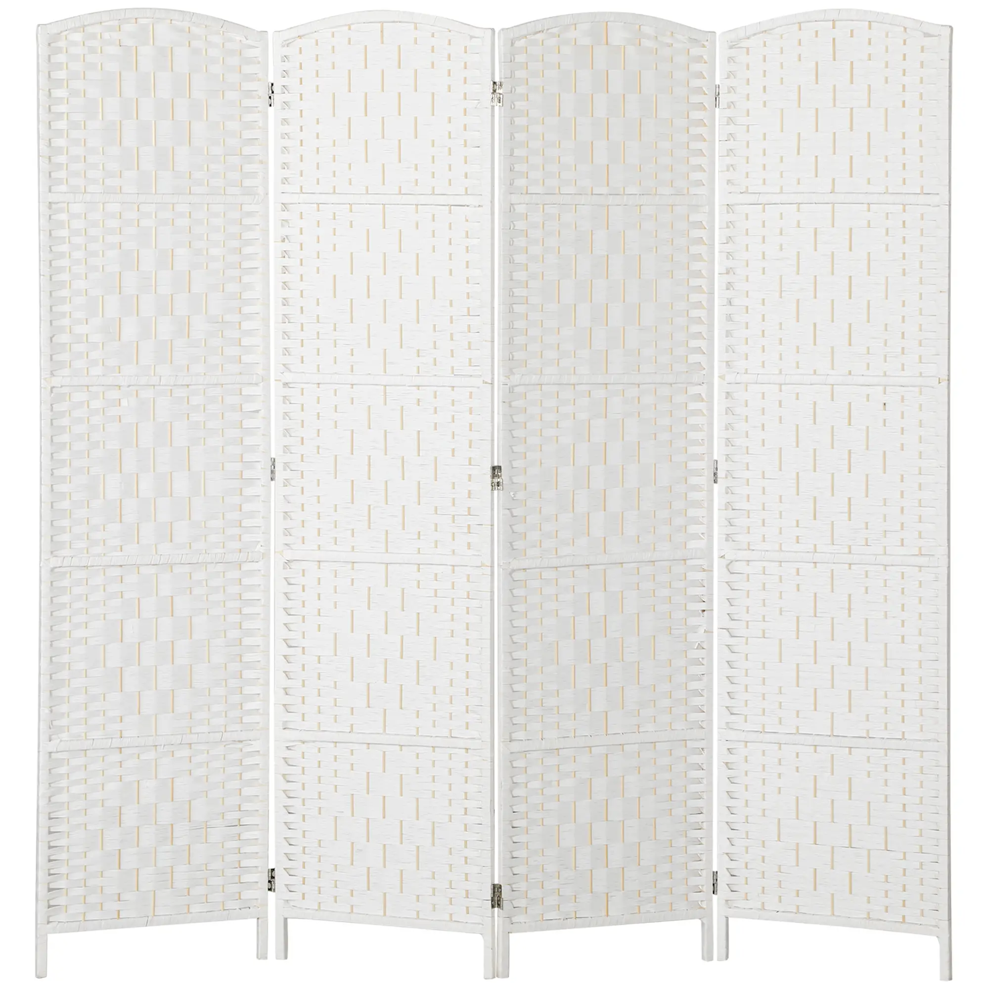 6ft 4-Panel Folding Room Divider, Wooden Frame, White