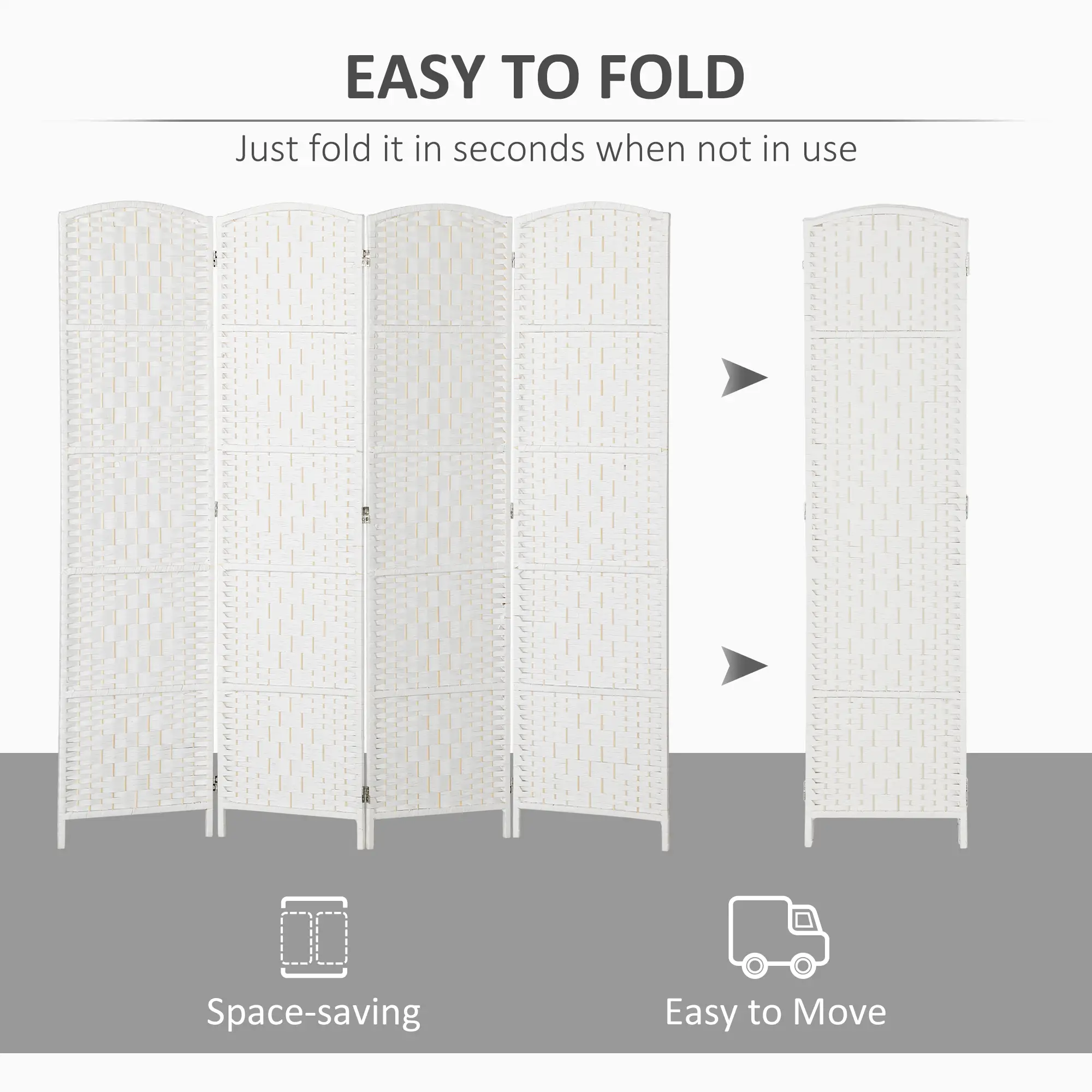 6ft 4-Panel Folding Room Divider, Wooden Frame, White - Image 4