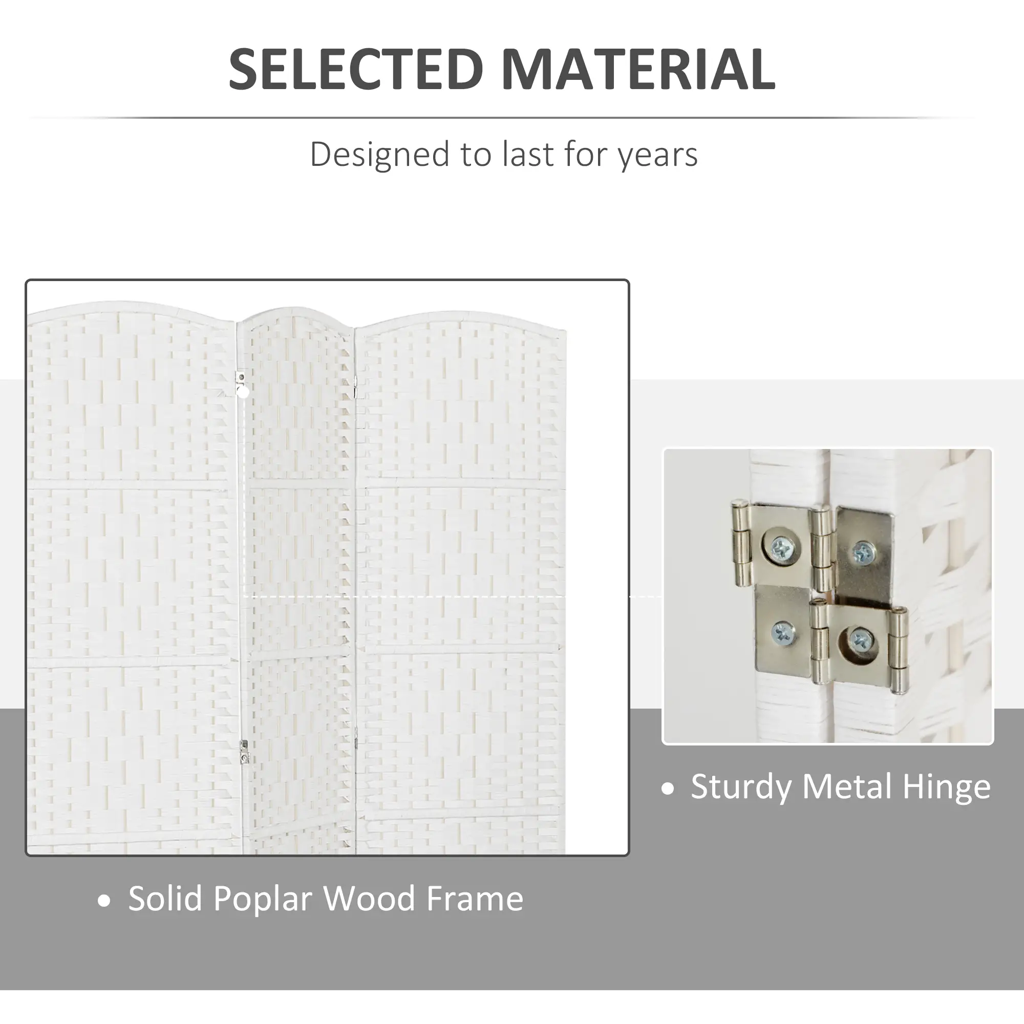 6ft 4-Panel Folding Room Divider, Wooden Frame, White - Image 5