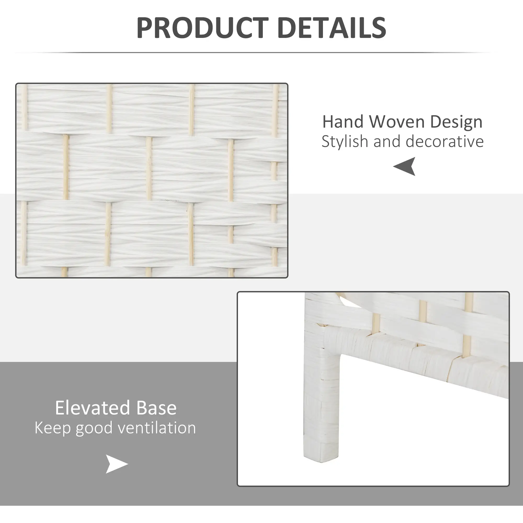 6ft 4-Panel Folding Room Divider, Wooden Frame, White - Image 6