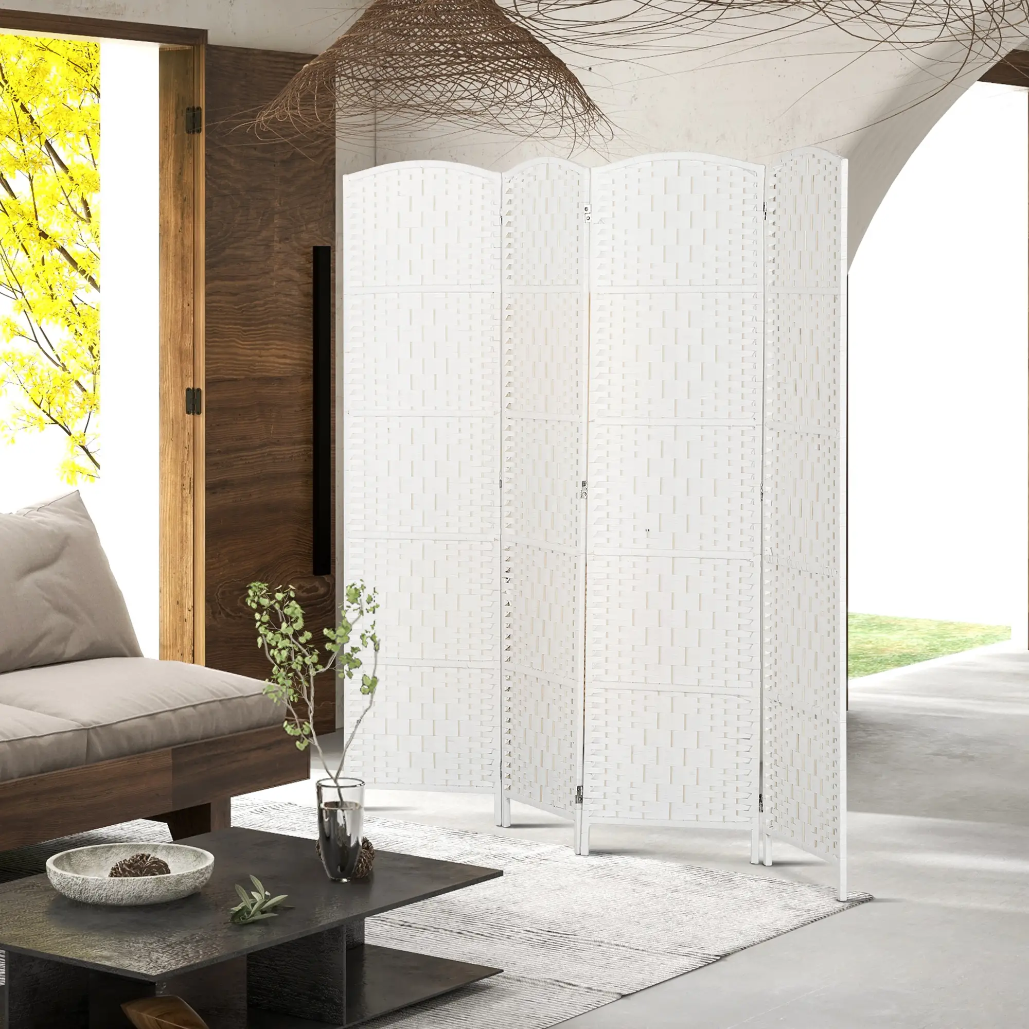6ft 4-Panel Folding Room Divider, Wooden Frame, White - Image 7
