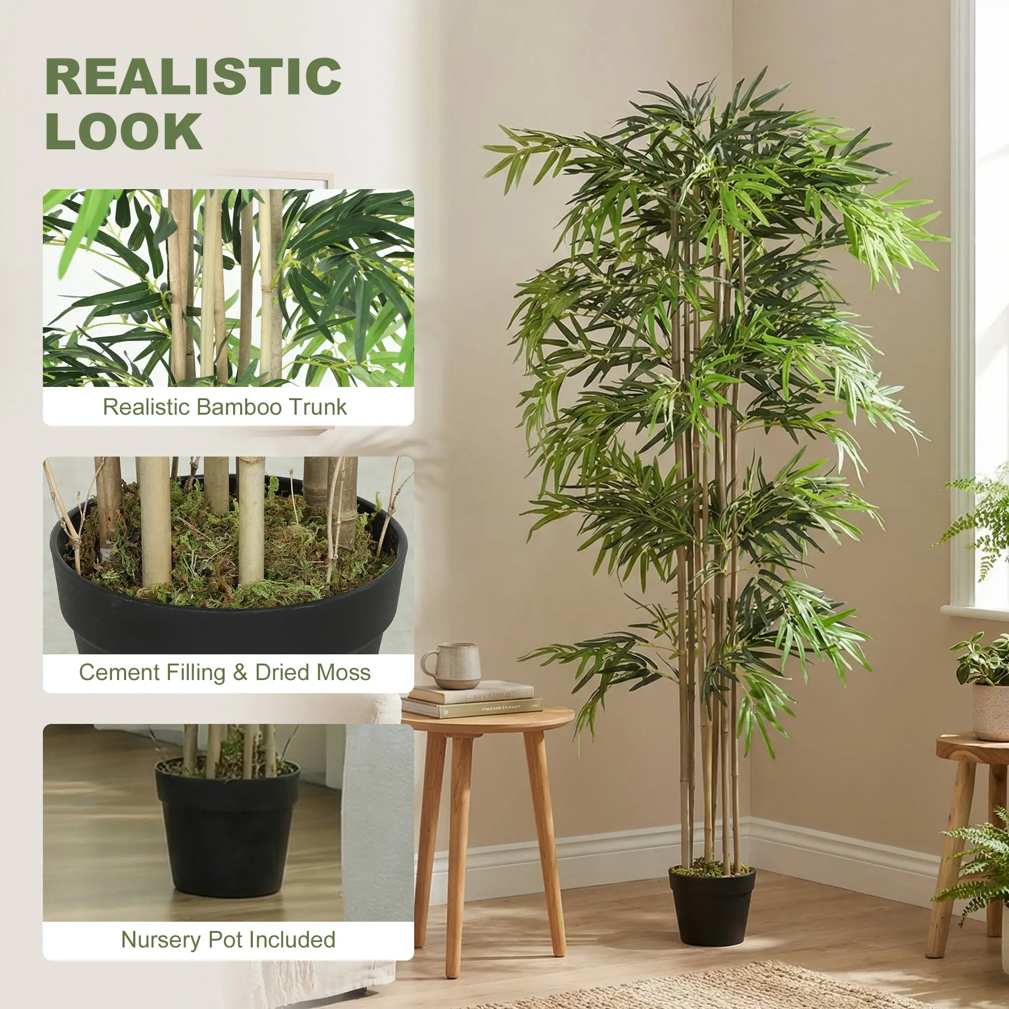 6FT Artificial Bamboo Tree, Fake Plant, 1530 Leaves, Green - Image 4