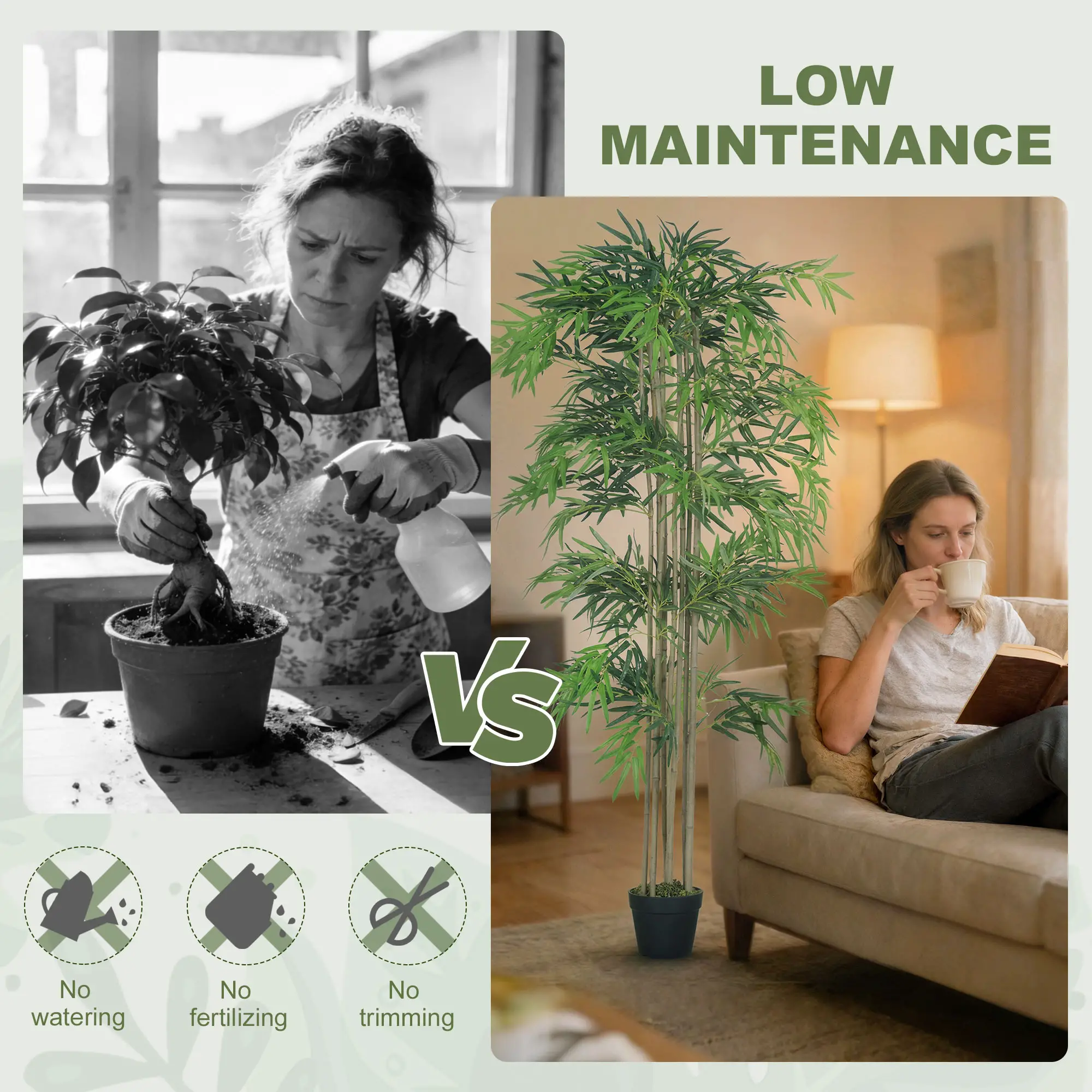 6FT Artificial Bamboo Tree, Fake Plant, 1530 Leaves, Green - Image 5